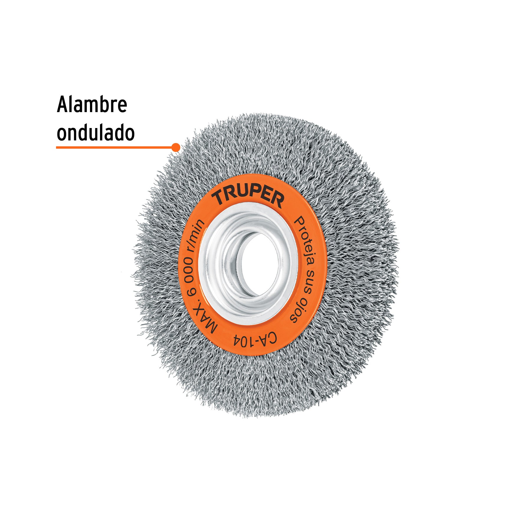 Carda alambre ondulado 6" x 3/4" para esmeril, TRUPER