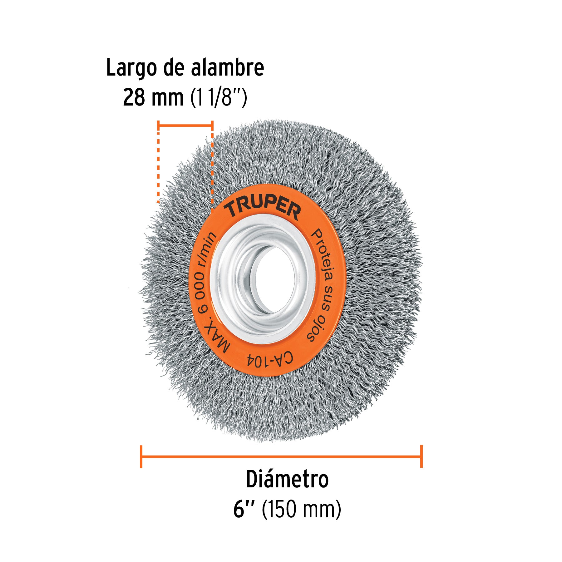 Carda alambre ondulado 6" x 3/4" para esmeril, TRUPER