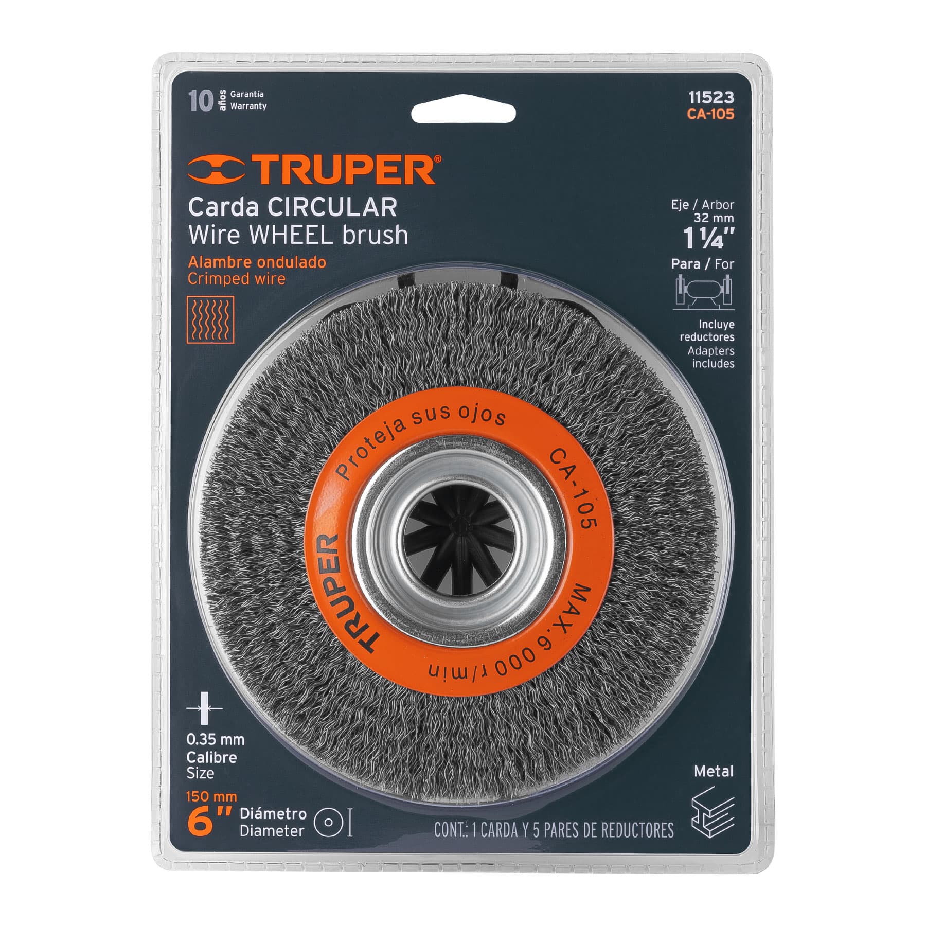 Carda alambre ondulado 6" x 13/16" para esmeril, TRUPER