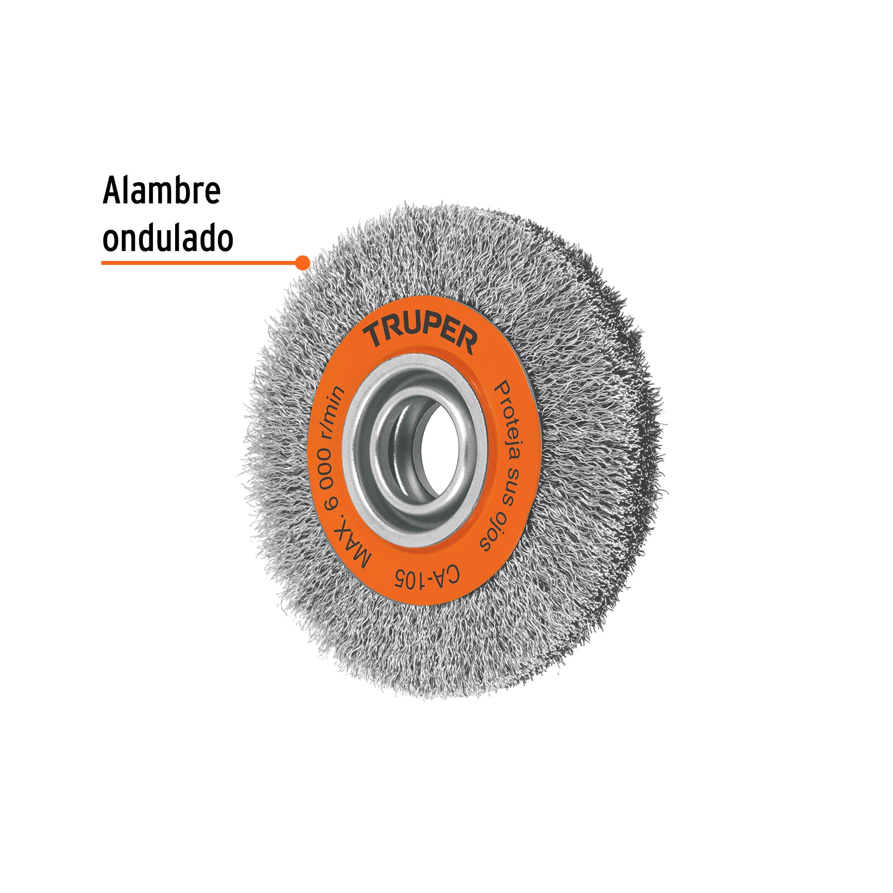 Carda alambre ondulado 6" x 13/16" para esmeril, TRUPER