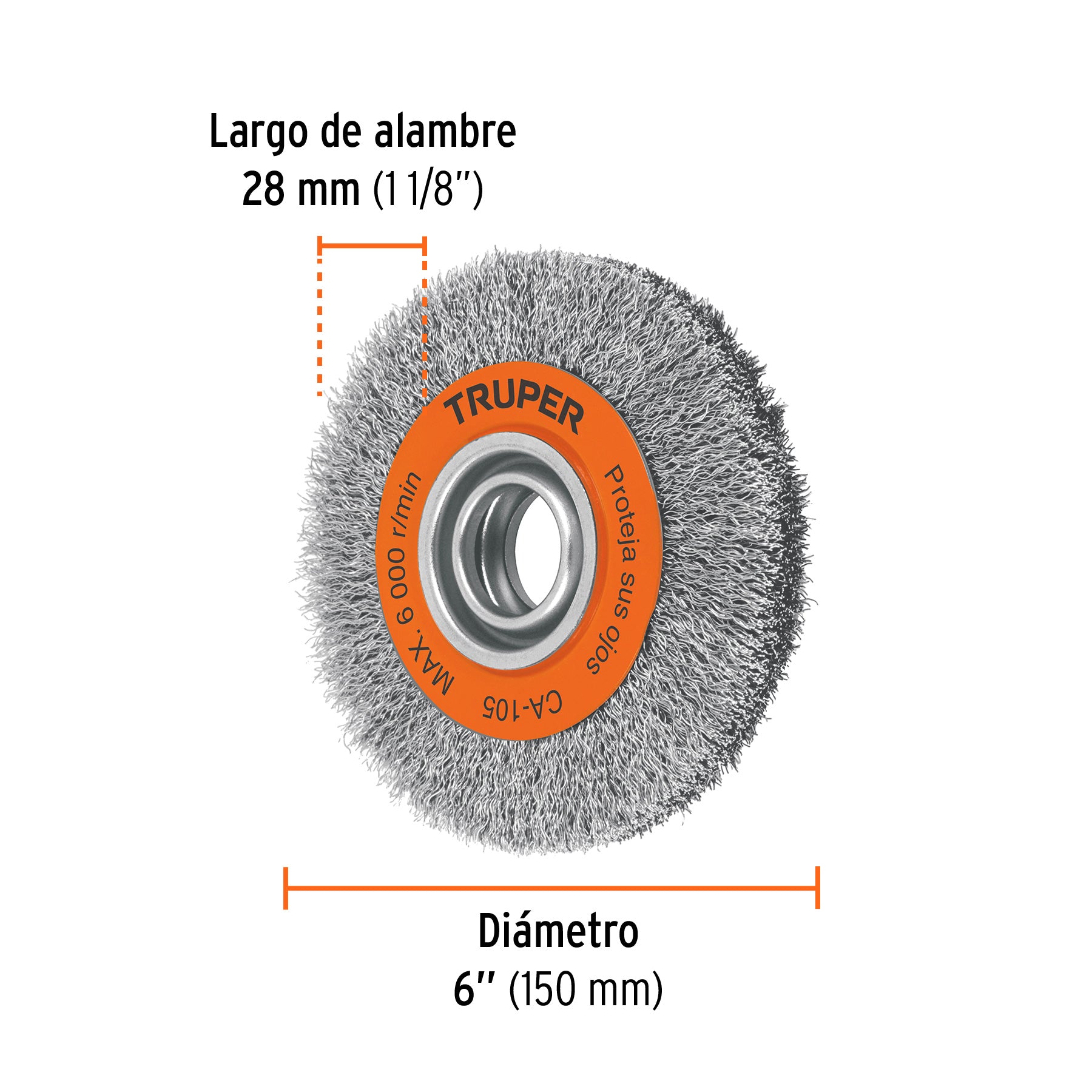 Carda alambre ondulado 6" x 13/16" para esmeril, TRUPER