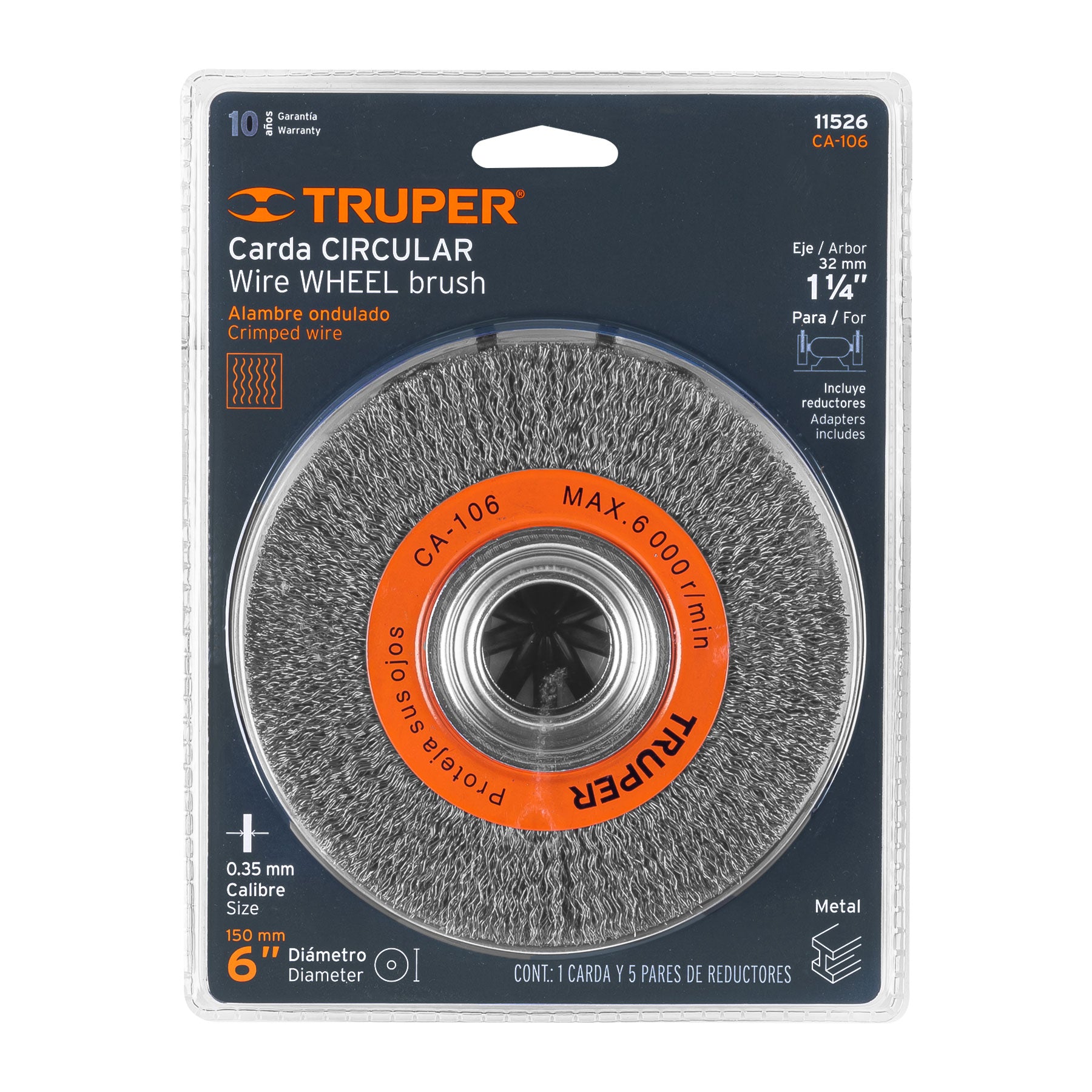 Carda alambre ondulado 6" x 1-1/8" para esmeril, TRUPER