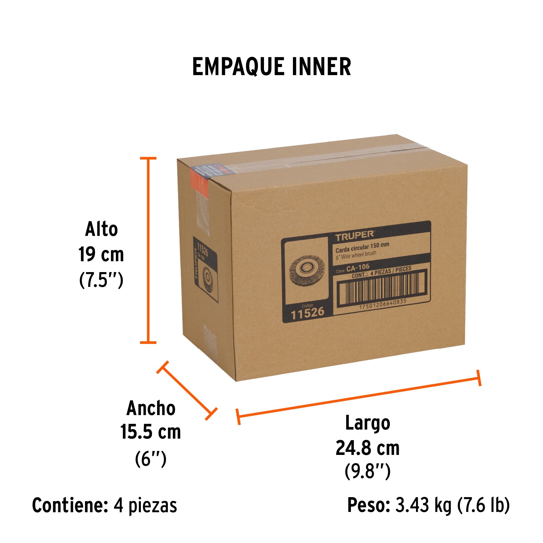 Carda alambre ondulado 6" x 1-1/8" para esmeril, TRUPER - Empaque