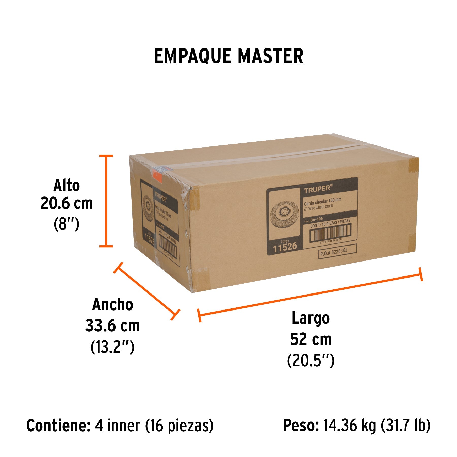 Carda alambre ondulado 6" x 1-1/8" para esmeril, TRUPER - Empaque