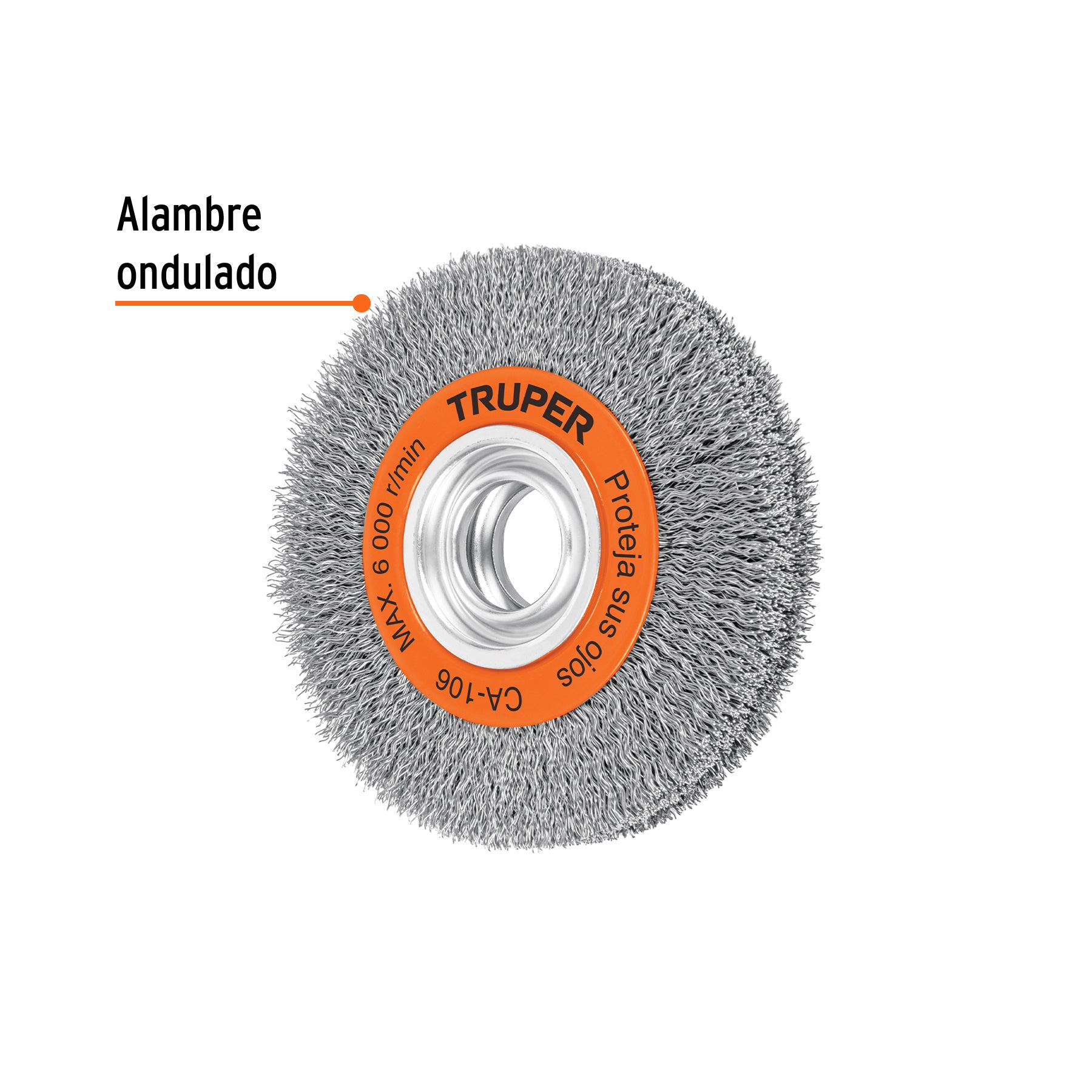 Carda alambre ondulado 6" x 1-1/8" para esmeril, TRUPER