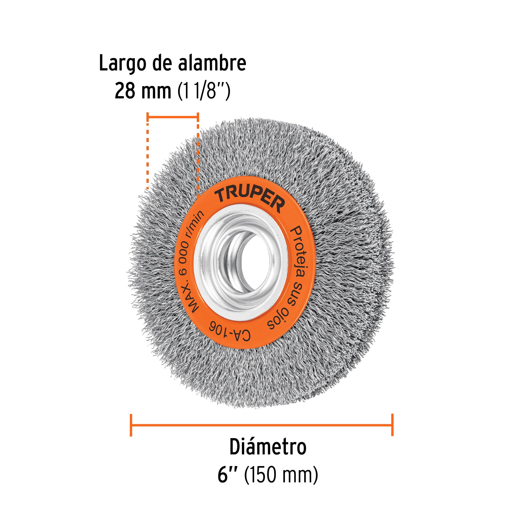 Carda alambre ondulado 6" x 1-1/8" para esmeril, TRUPER