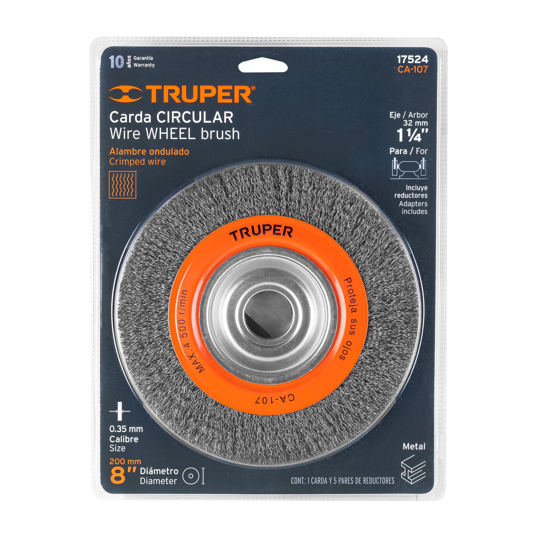 Carda alambre ondulado 8" x 3/4" para esmeril, TRUPER