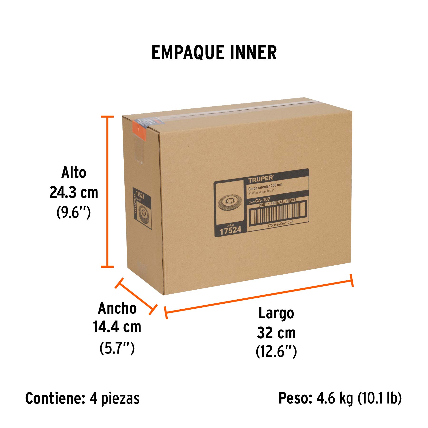 Carda alambre ondulado 8" x 3/4" para esmeril, TRUPER - Empaque