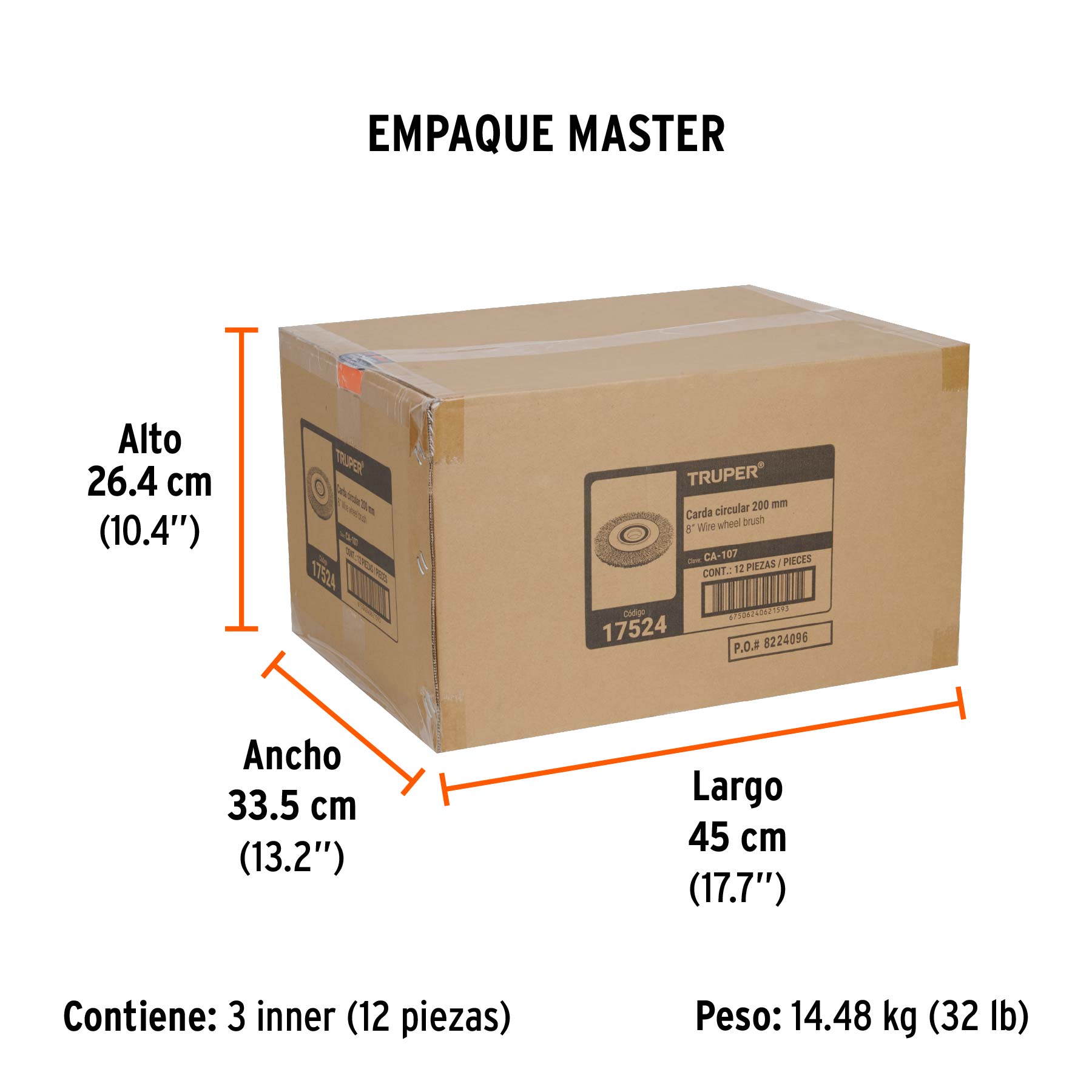 Carda alambre ondulado 8" x 3/4" para esmeril, TRUPER - Empaque