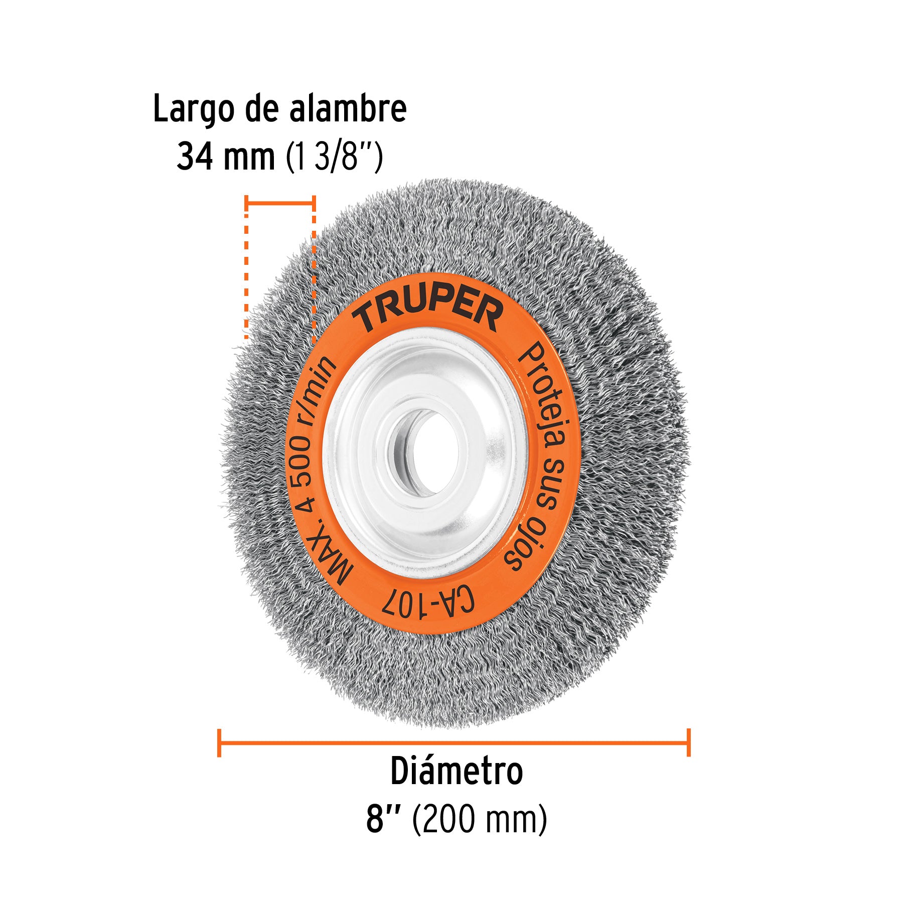 Carda alambre ondulado 8" x 3/4" para esmeril, TRUPER