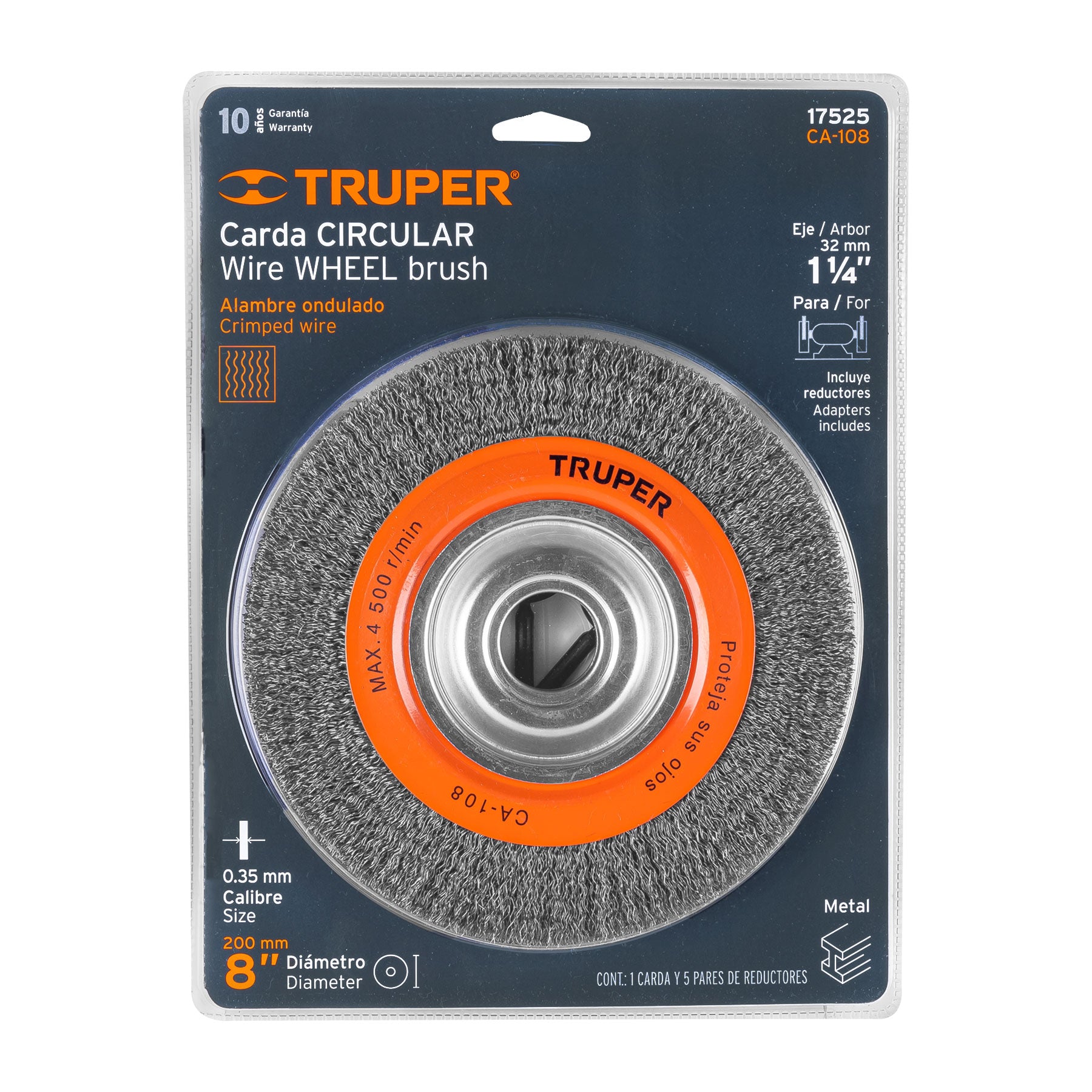 Carda alambre ondulado 8" x 7/8" para esmeril, TRUPER