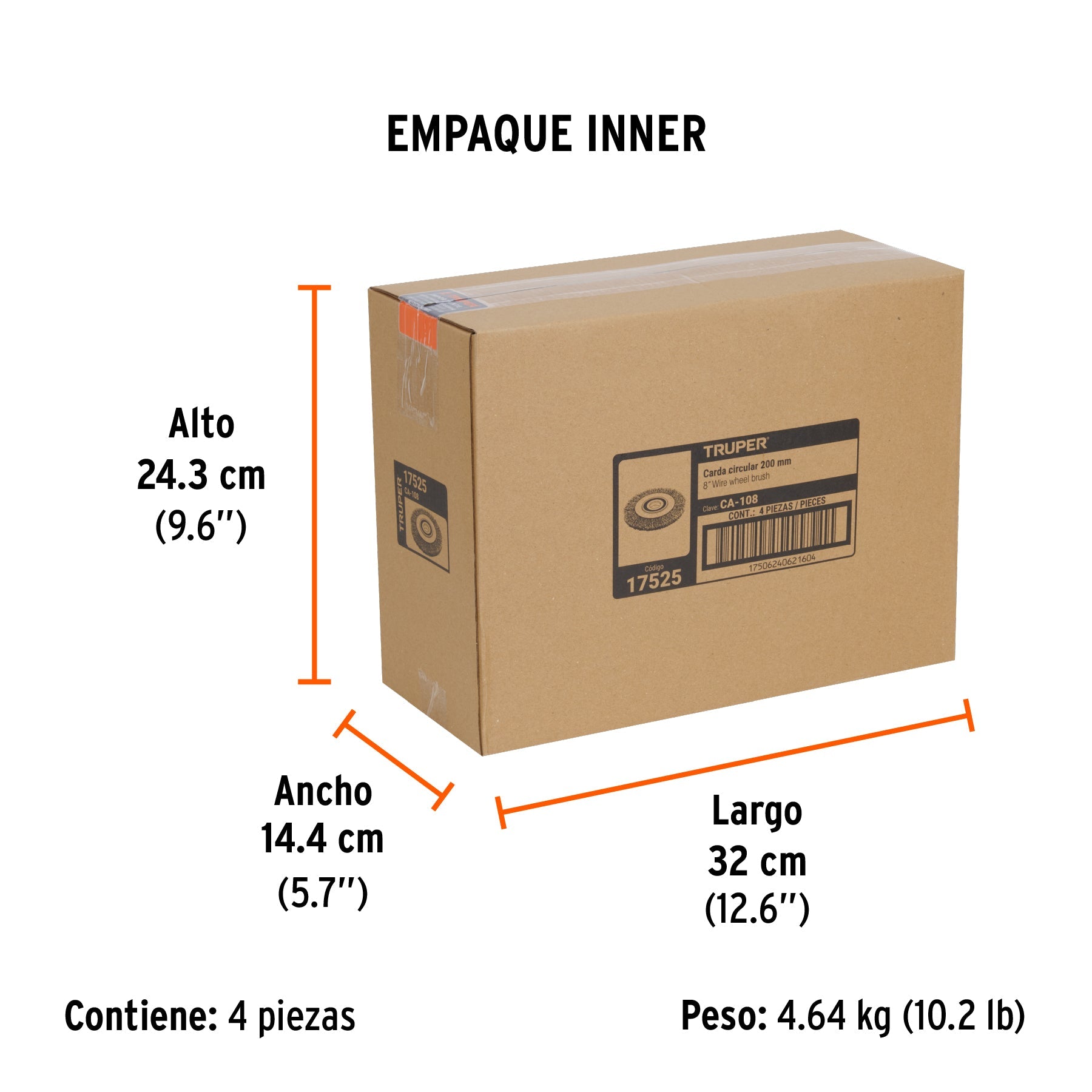 Carda alambre ondulado 8" x 7/8" para esmeril, TRUPER - Empaque