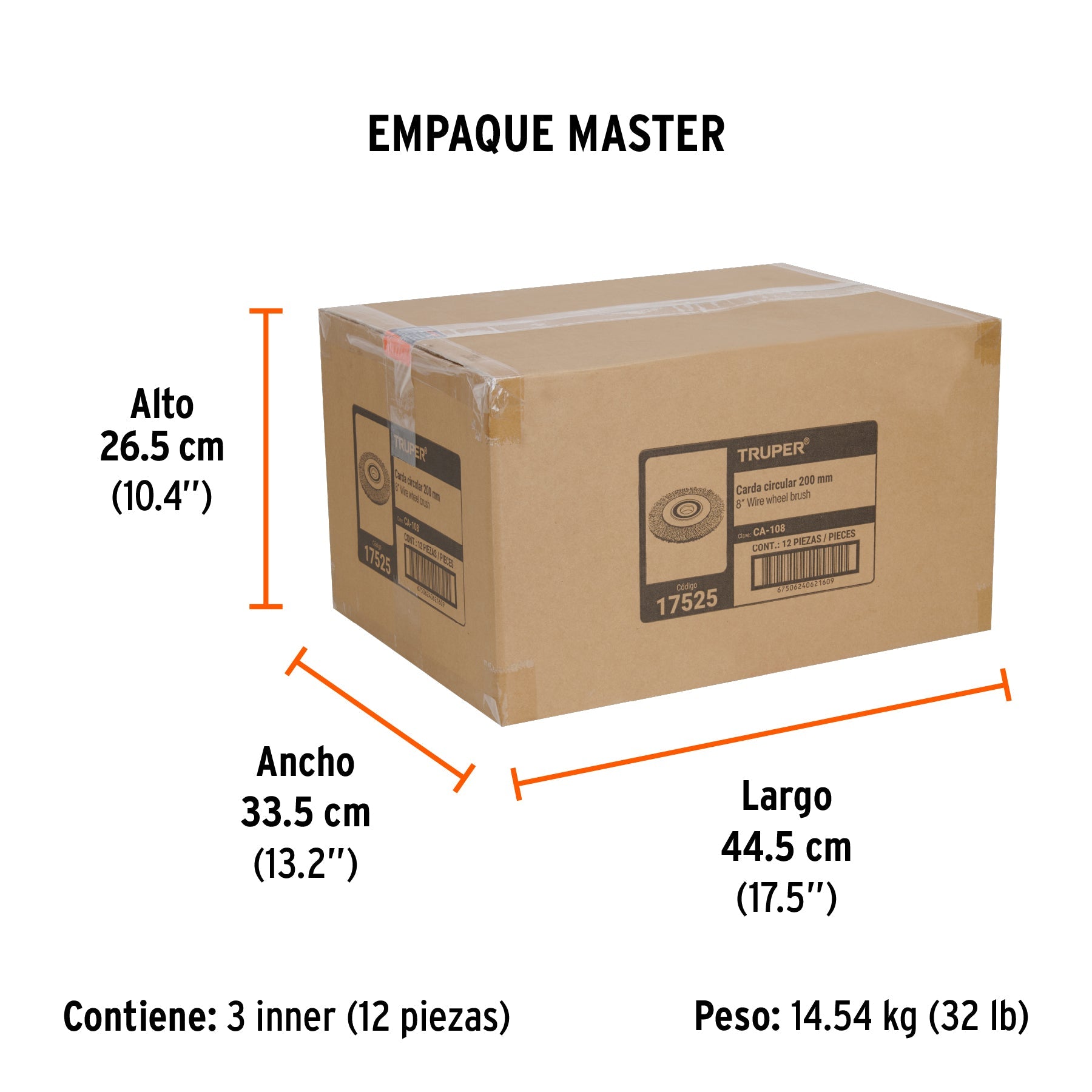 Carda alambre ondulado 8" x 7/8" para esmeril, TRUPER - Empaque