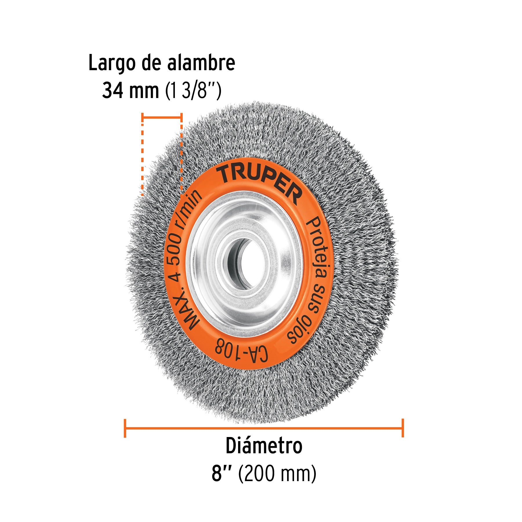 Carda alambre ondulado 8" x 7/8" para esmeril, TRUPER