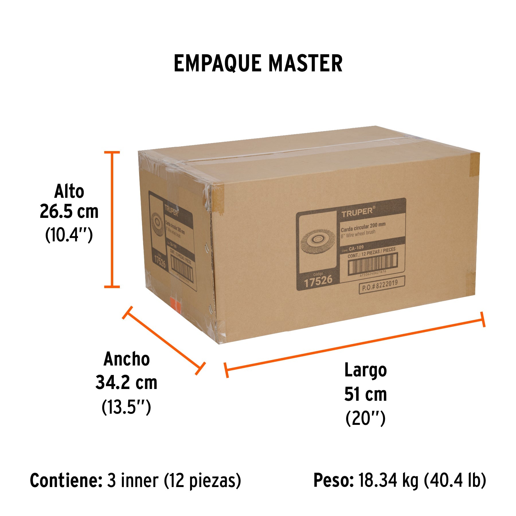 Carda alambre ondulado 8" x 1" para esmeril, TRUPER - Empaque