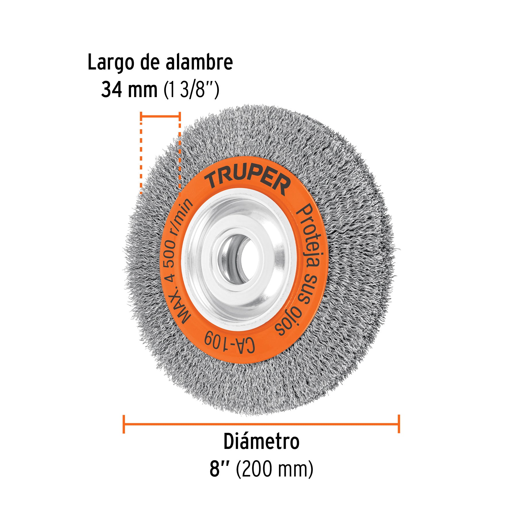 Carda alambre ondulado 8" x 1" para esmeril, TRUPER