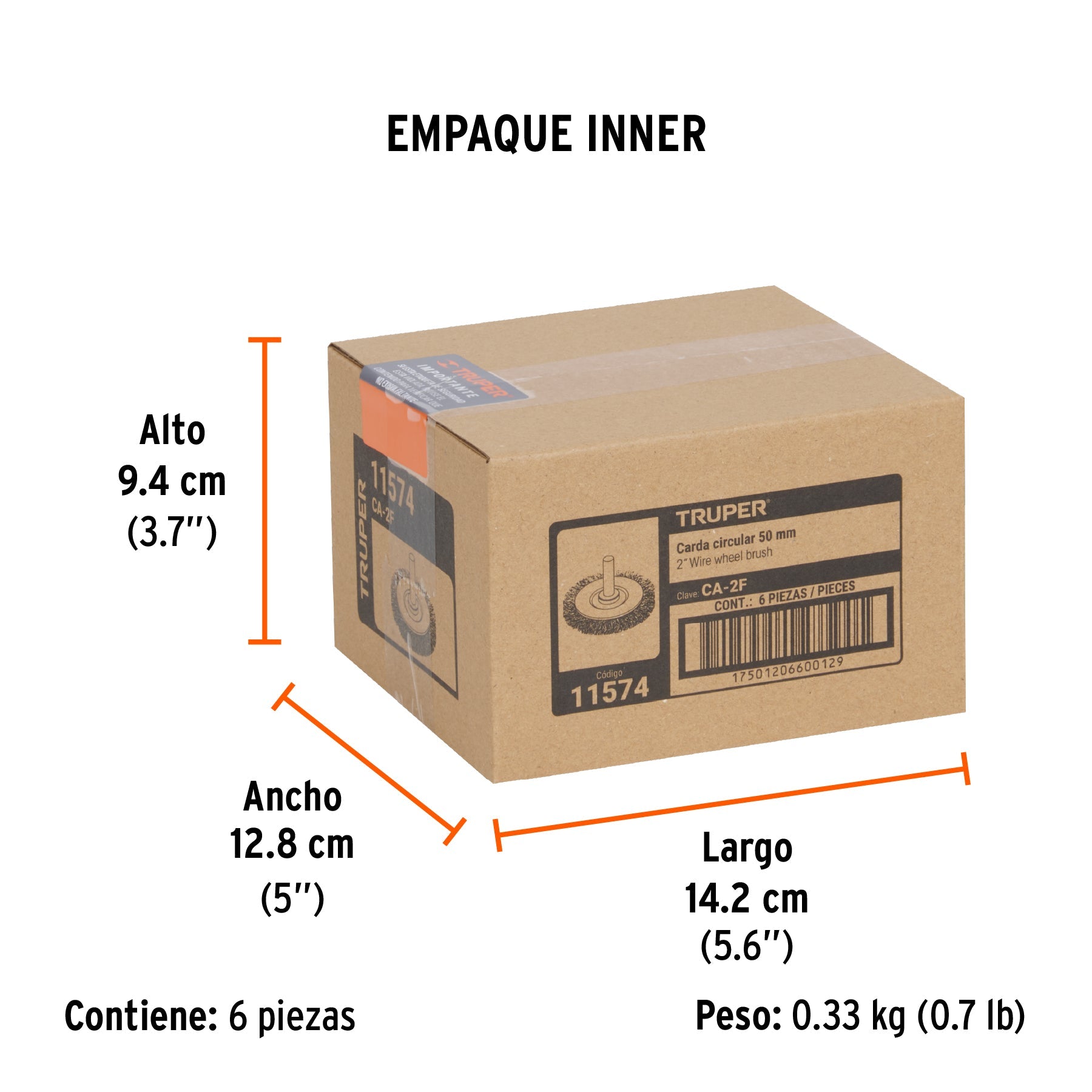 Carda circular 2" alambre fino para taladro, TRUPER - Empaque