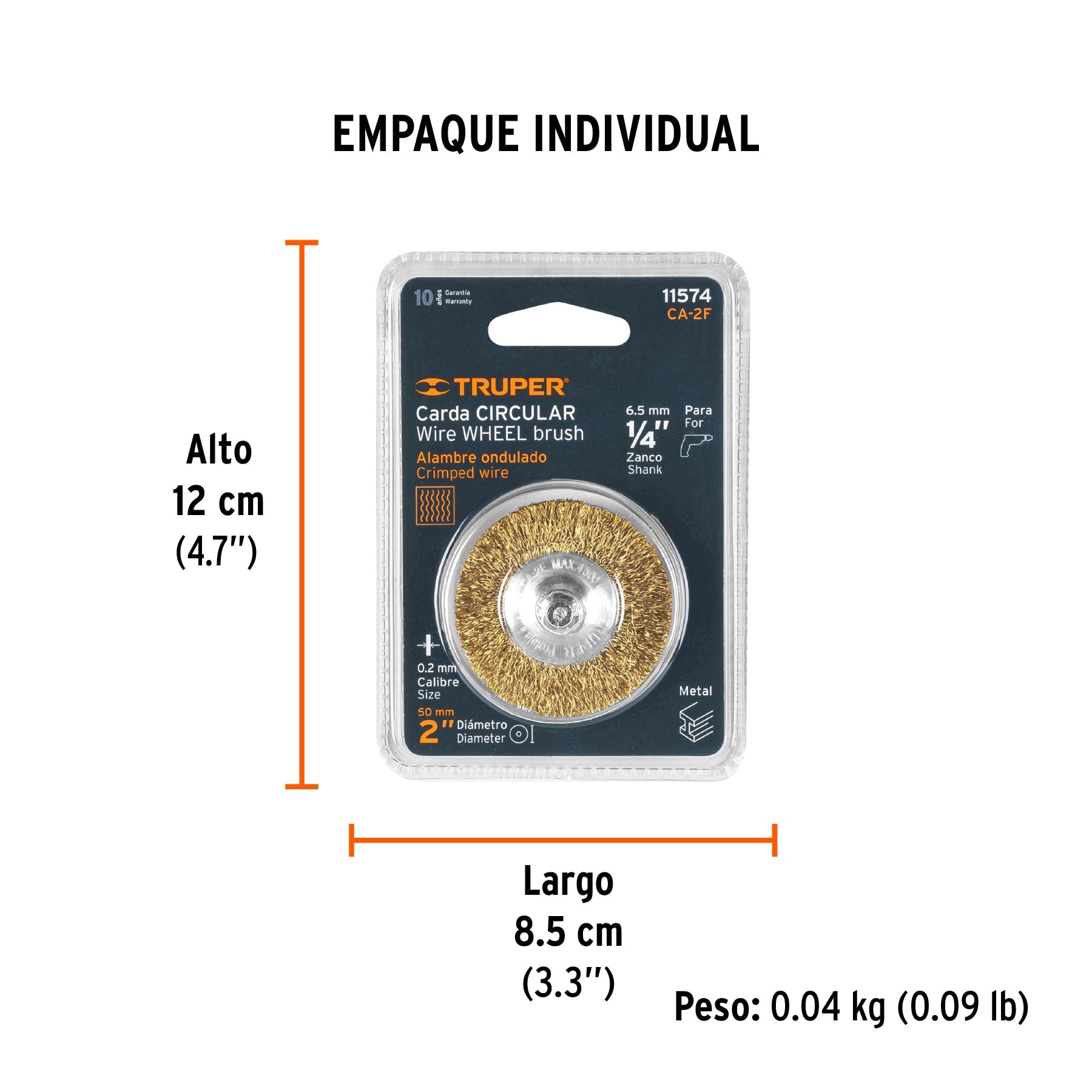 Carda circular 2" alambre fino para taladro, TRUPER - Empaque