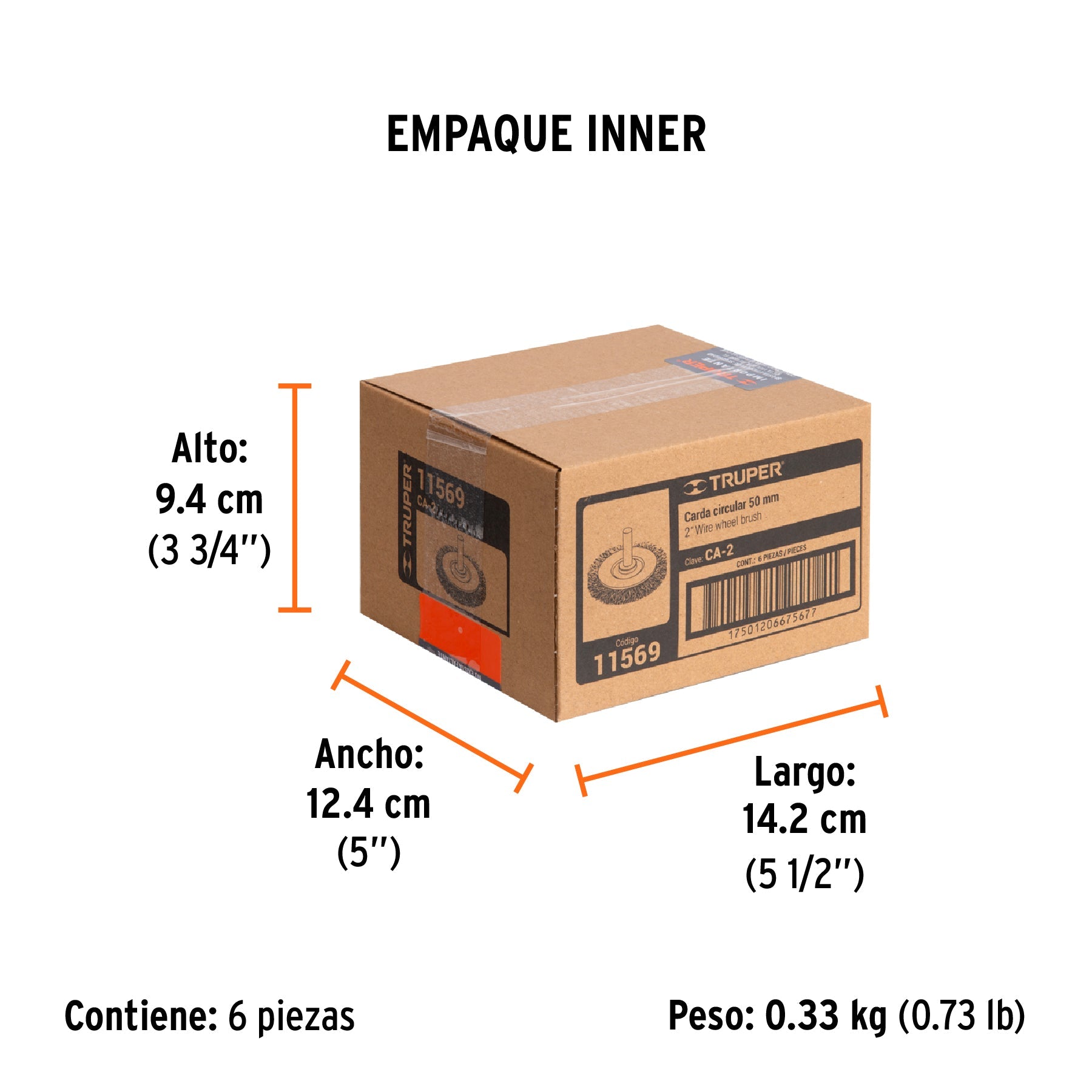 Carda circular 2" alambre grueso para taladro, TRUPER - Empaque