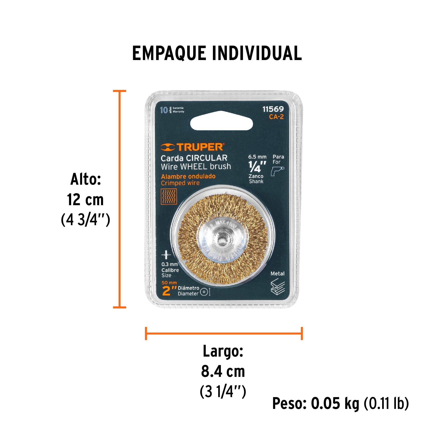 Carda circular 2" alambre grueso para taladro, TRUPER - Empaque
