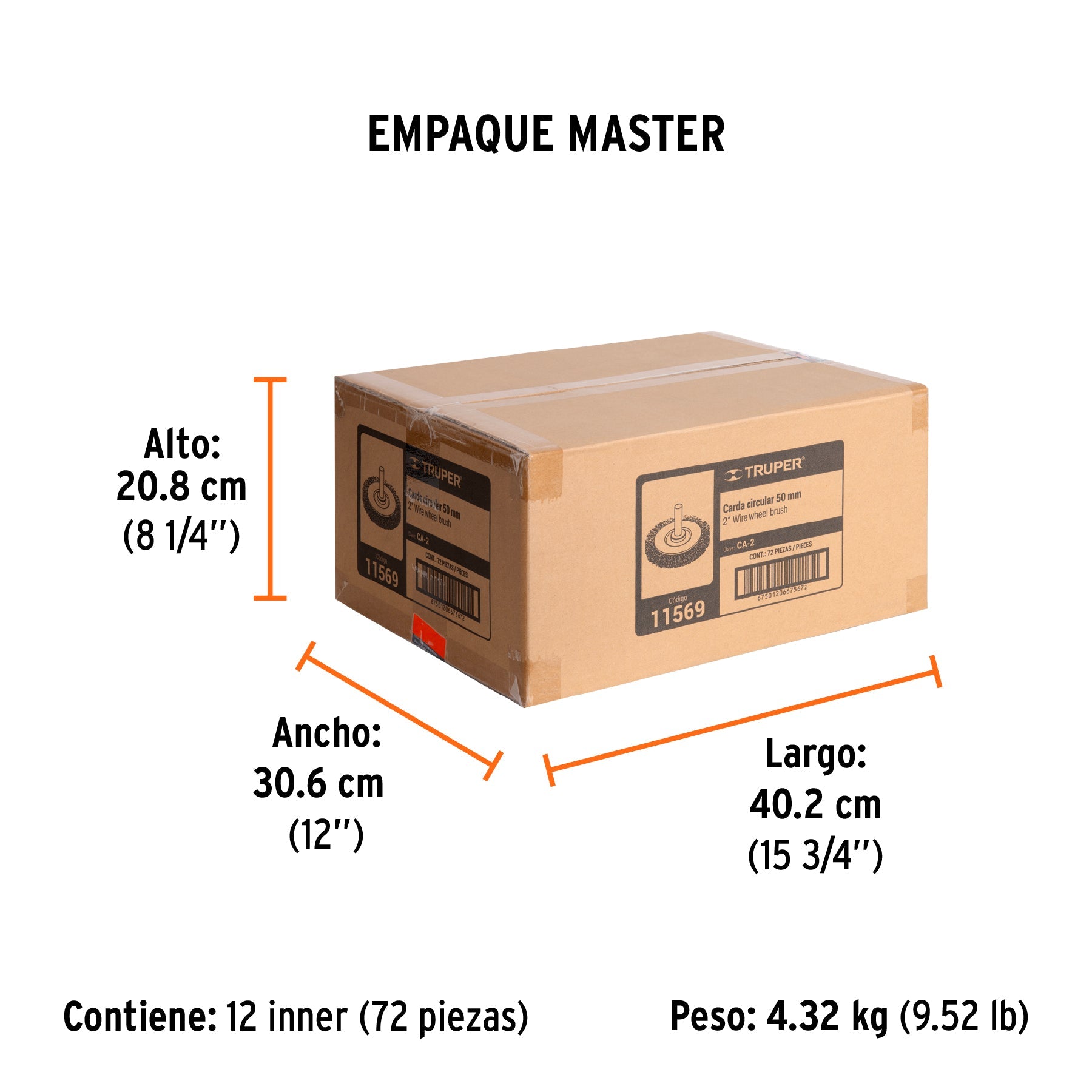 Carda circular 2" alambre grueso para taladro, TRUPER - Empaque