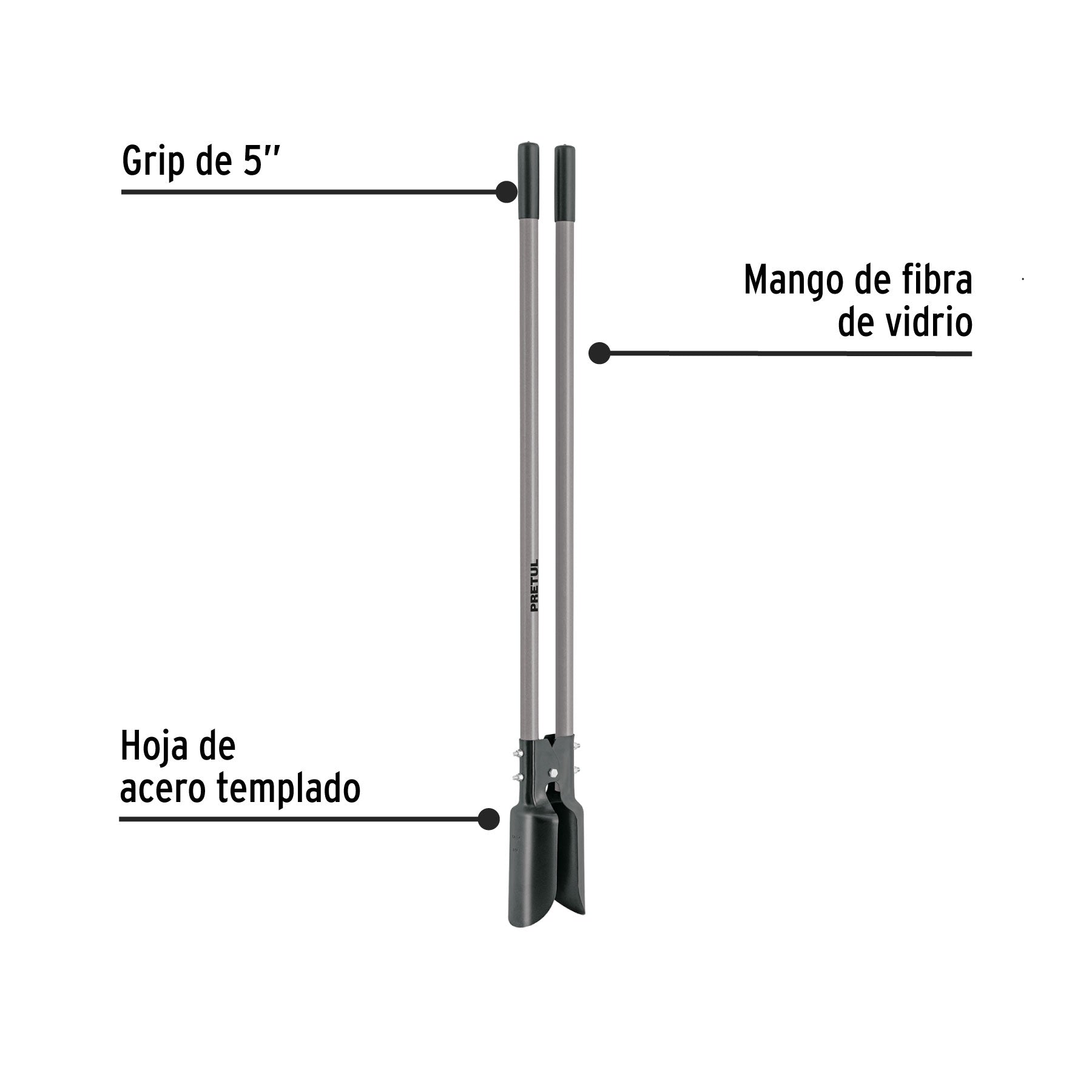 Cavador mangos de fibra de vidrio 44", PRETUL