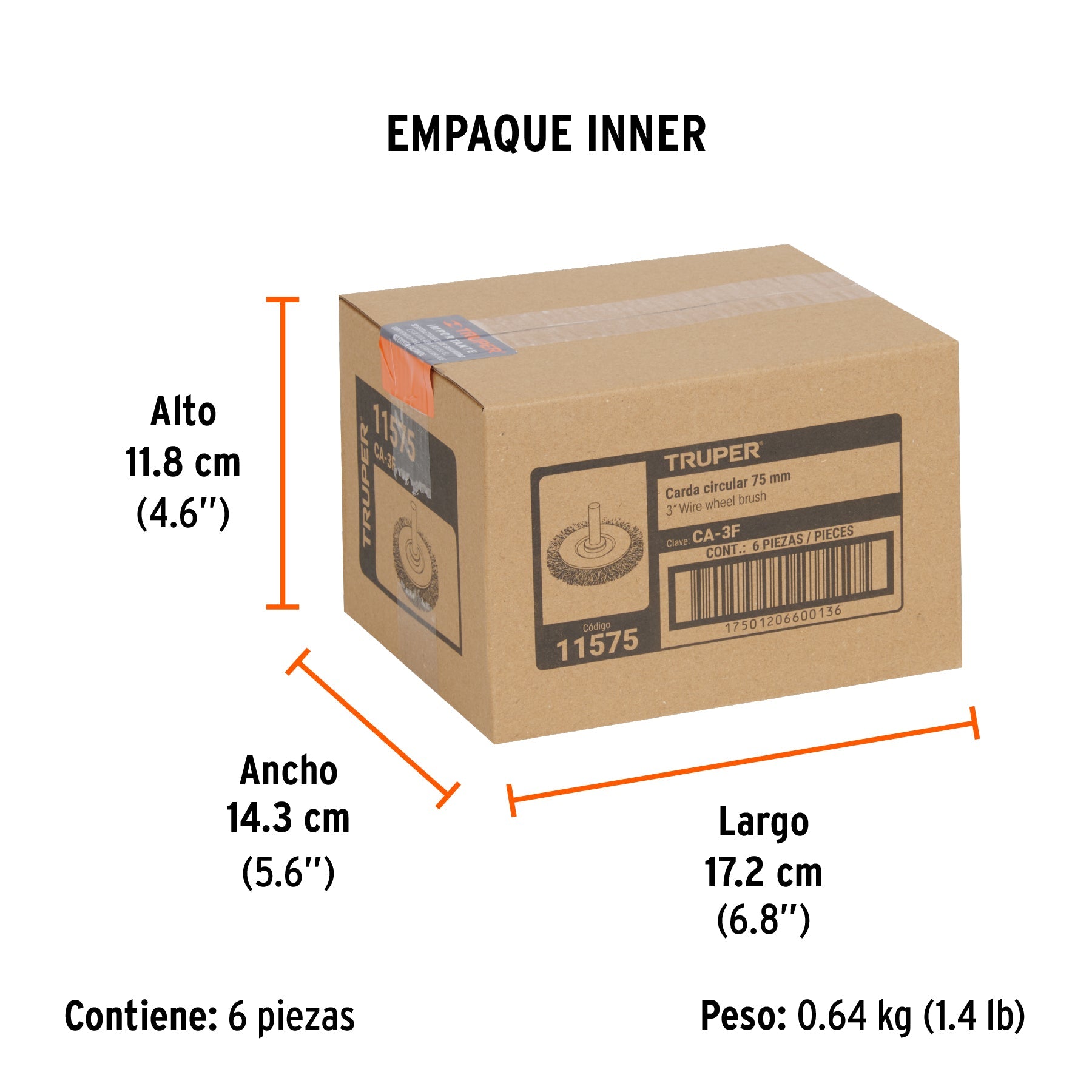 Carda circular 3" alambre fino para taladro, TRUPER - Empaque