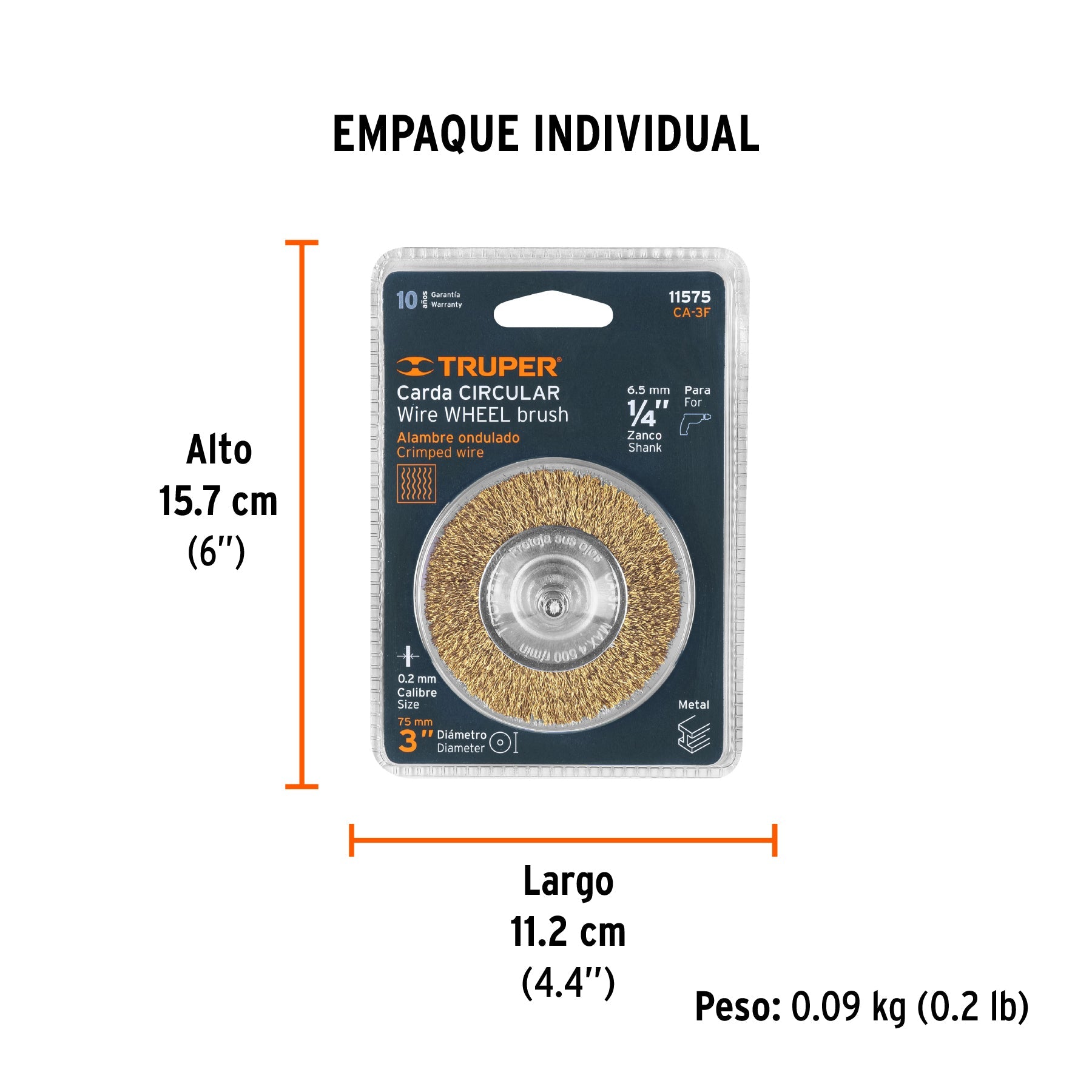 Carda circular 3" alambre fino para taladro, TRUPER - Empaque