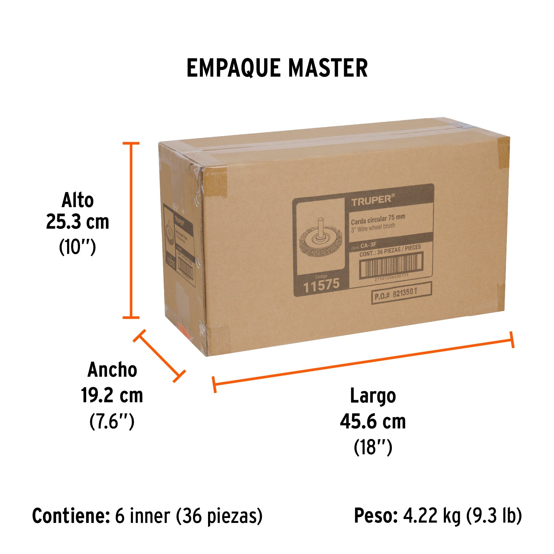 Carda circular 3" alambre fino para taladro, TRUPER - Empaque