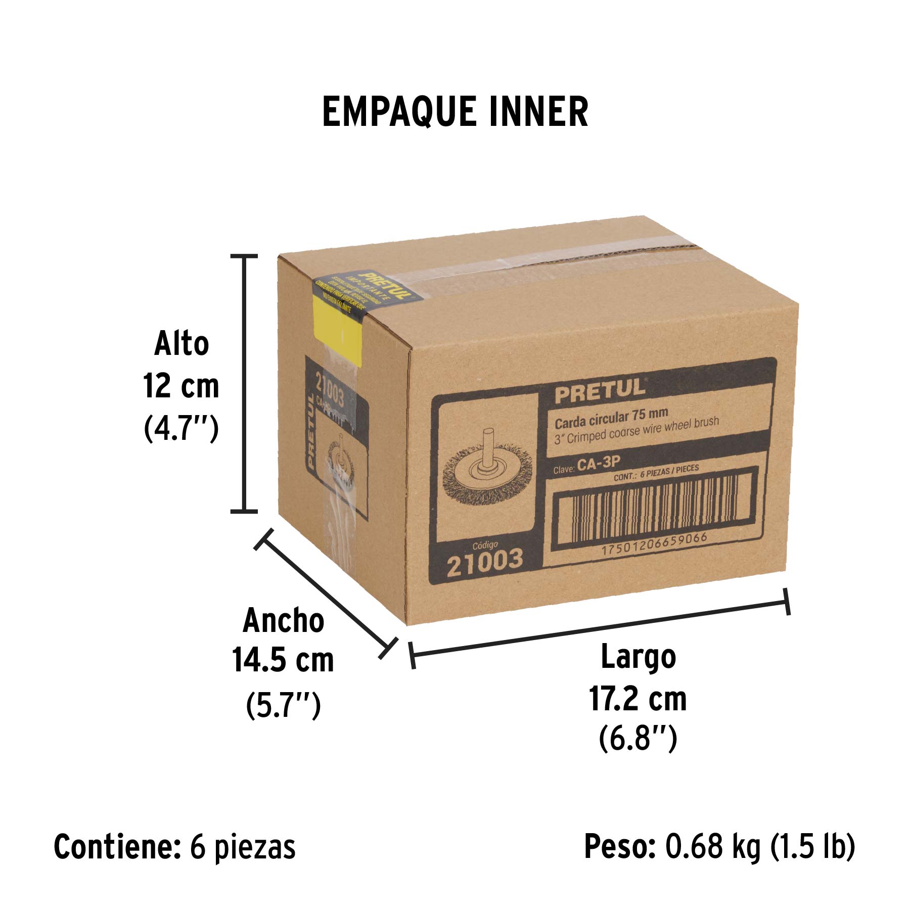 Carda circular 3" alambre grueso para taladro, PRETUL - Empaque