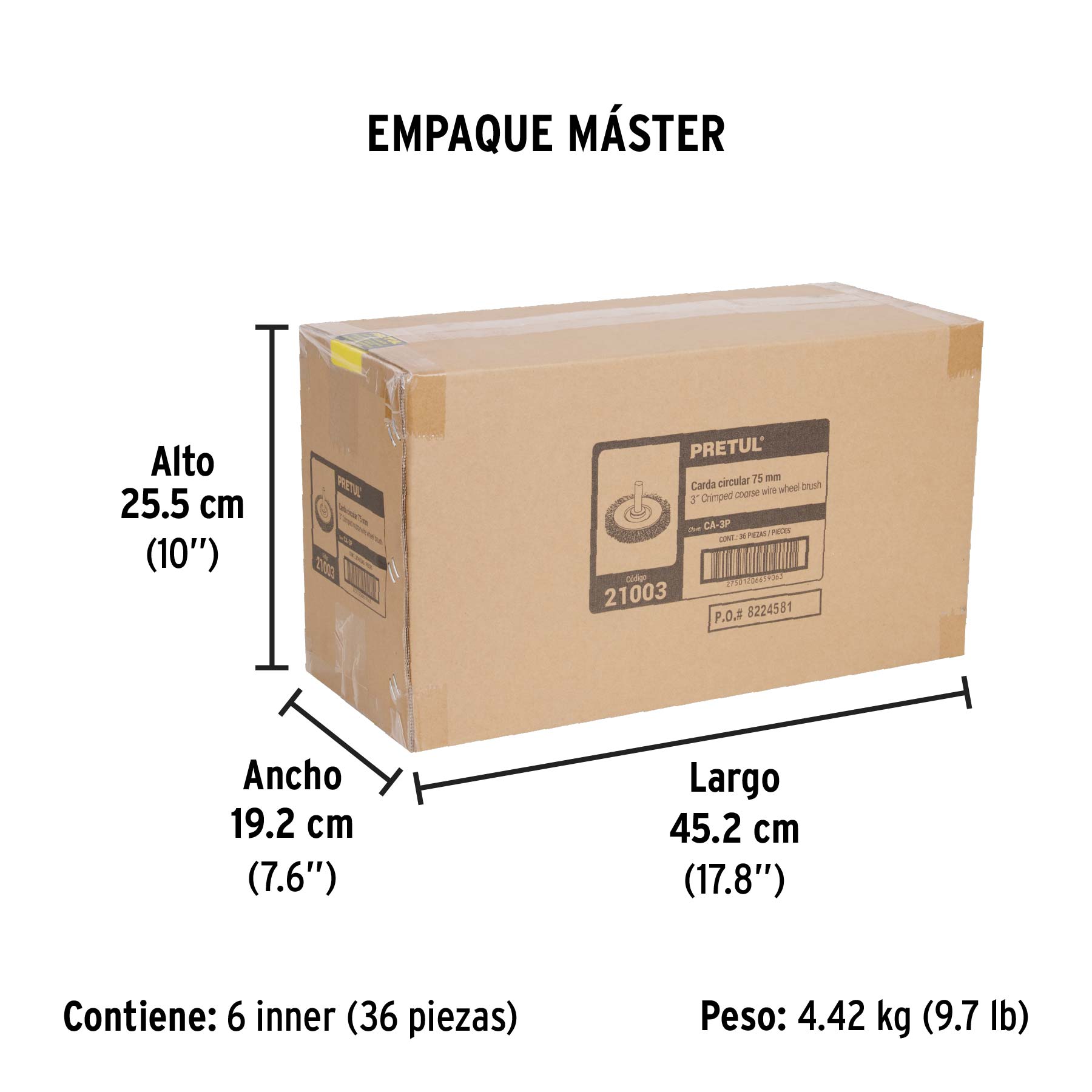 Carda circular 3" alambre grueso para taladro, PRETUL - Empaque
