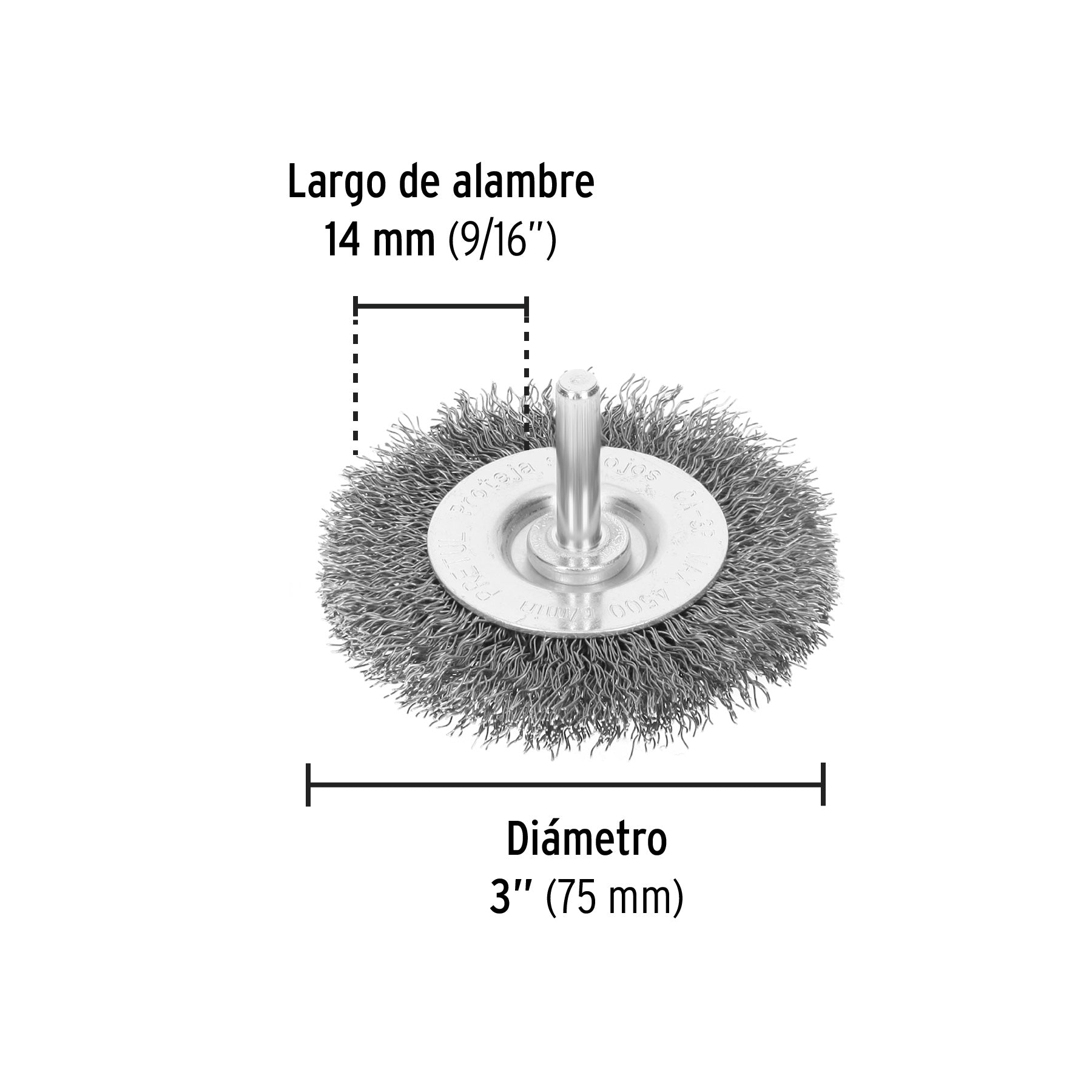 Carda circular 3" alambre grueso para taladro, PRETUL