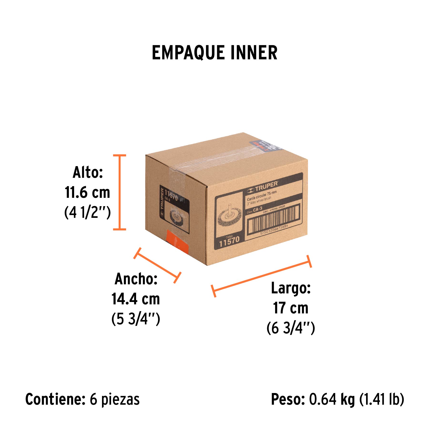 Carda circular 3" alambre grueso para taladro, TRUPER - Empaque