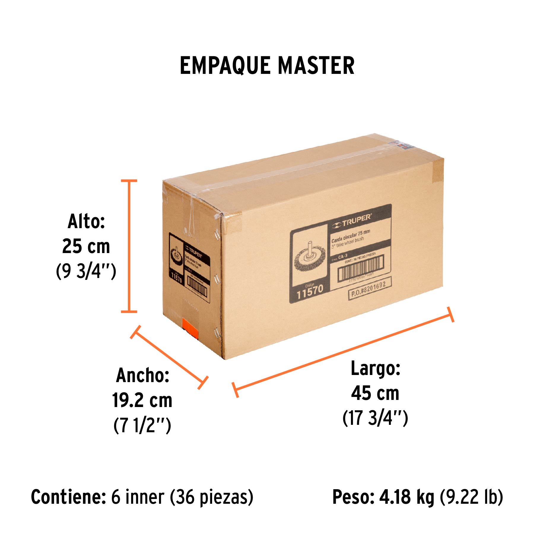 Carda circular 3" alambre grueso para taladro, TRUPER - Empaque