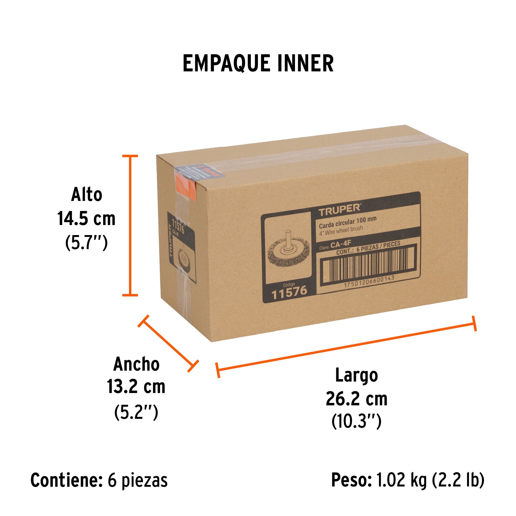 Carda circular 4" alambre fino para taladro, TRUPER - Empaque