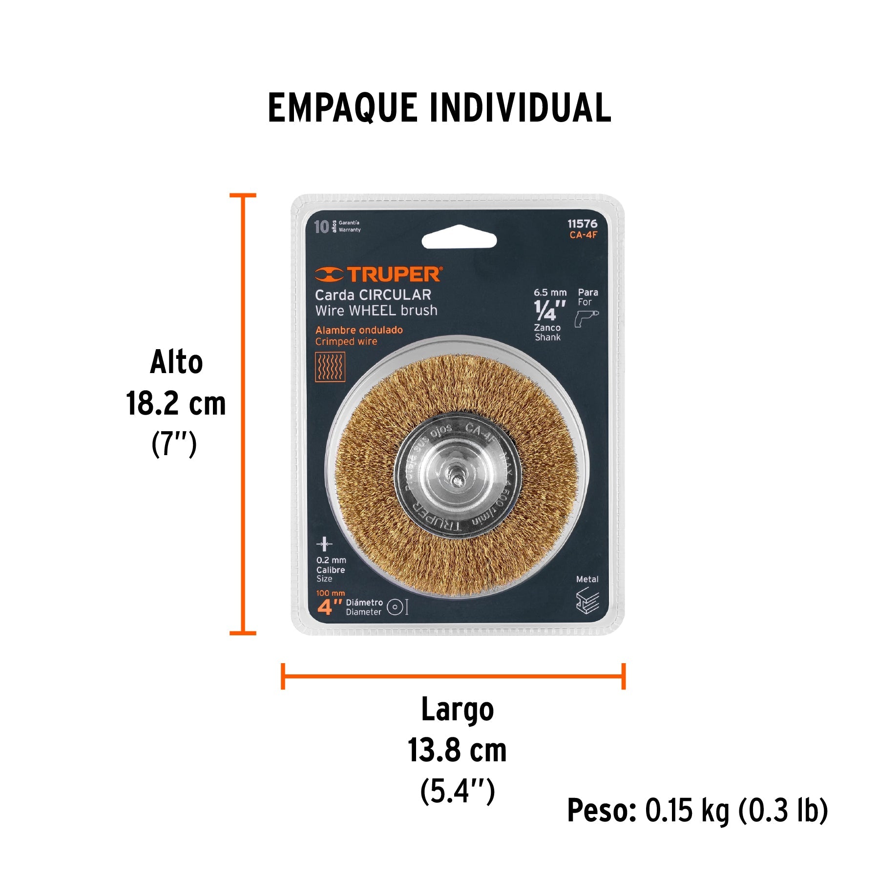 Carda circular 4" alambre fino para taladro, TRUPER - Empaque