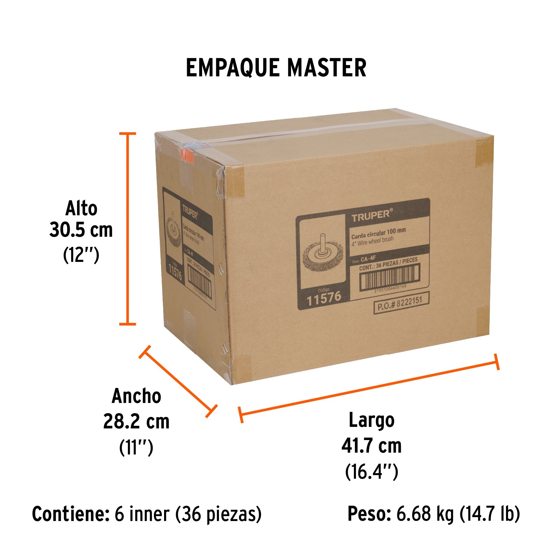 Carda circular 4" alambre fino para taladro, TRUPER - Empaque