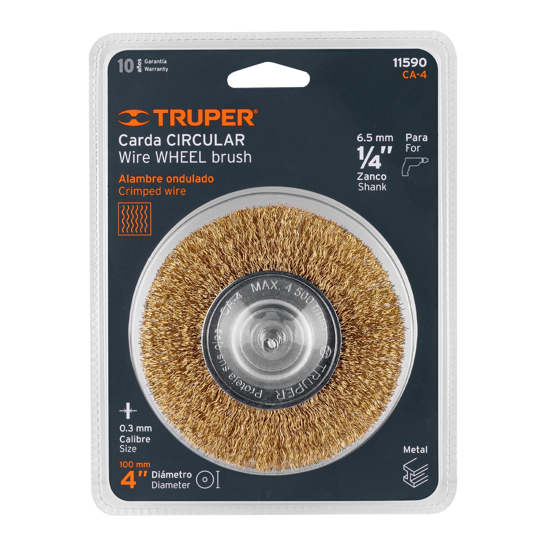 Carda circular 4" alambre grueso para taladro, TRUPER