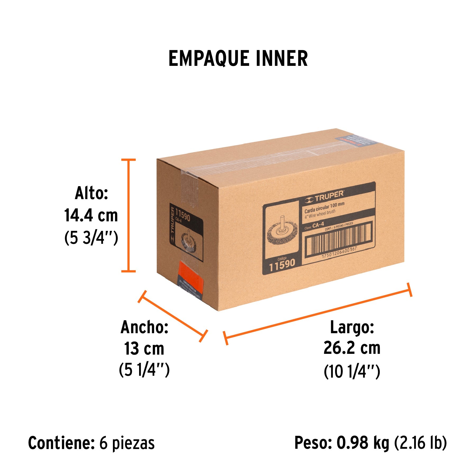 Carda circular 4" alambre grueso para taladro, TRUPER - Empaque
