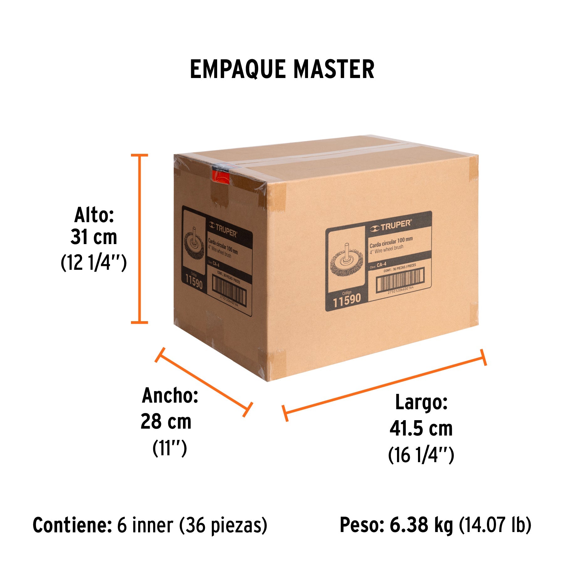 Carda circular 4" alambre grueso para taladro, TRUPER - Empaque