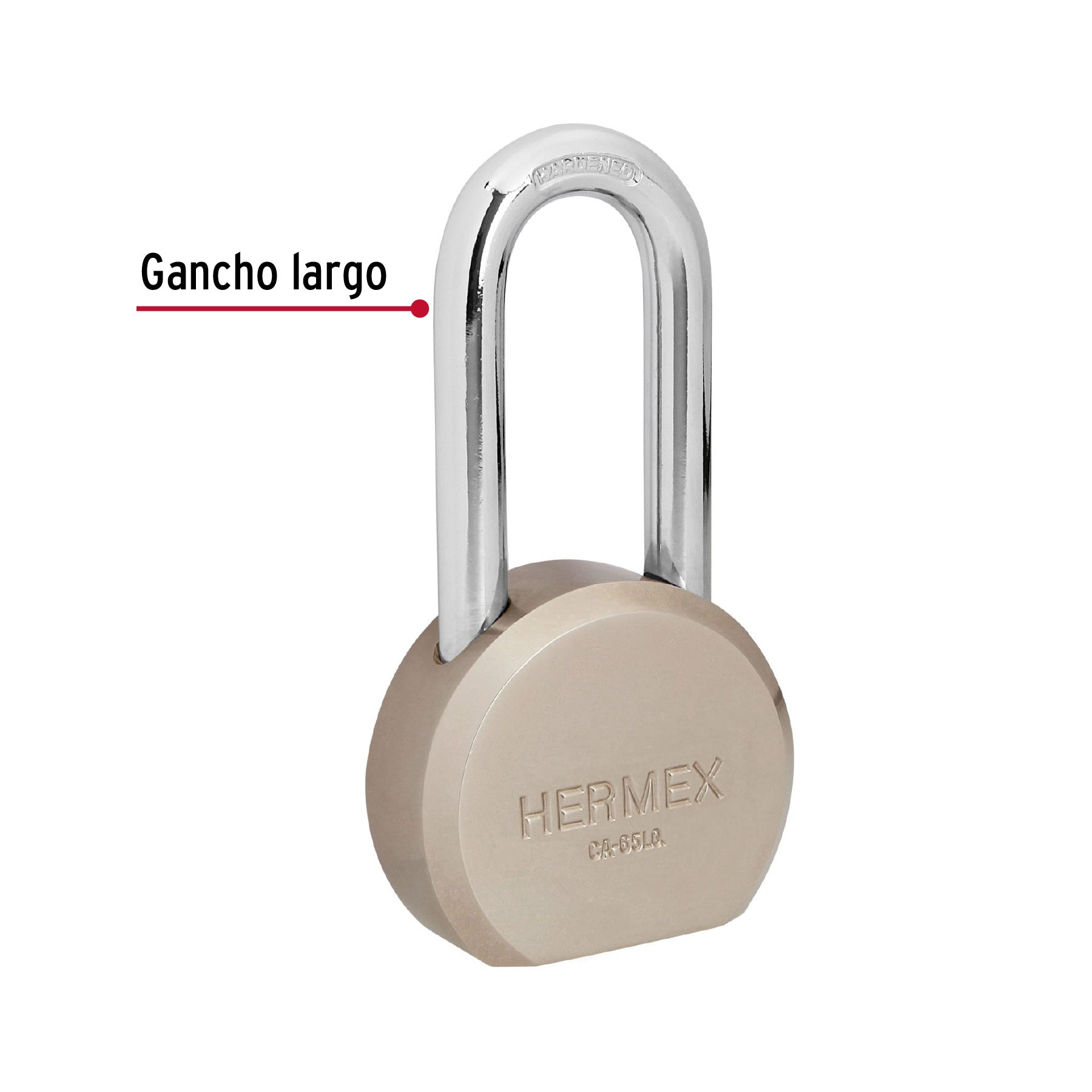 Candado redondo, 65mm, gancho largo, llave de puntos,blíster