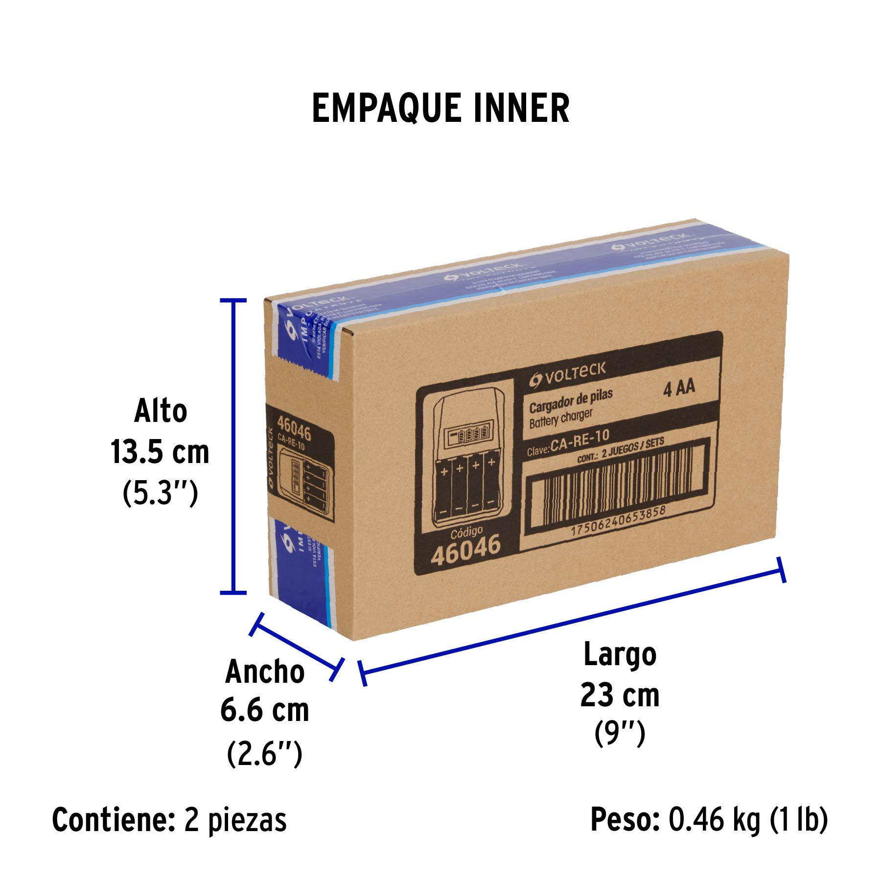 Cargador de pilas, AA, AAA, incluye 4 pilas AA, VOLTECK - Empaque