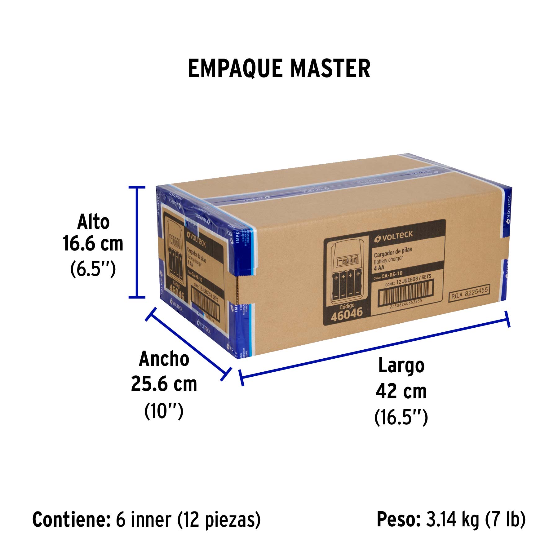 Cargador de pilas, AA, AAA, incluye 4 pilas AA, VOLTECK - Empaque