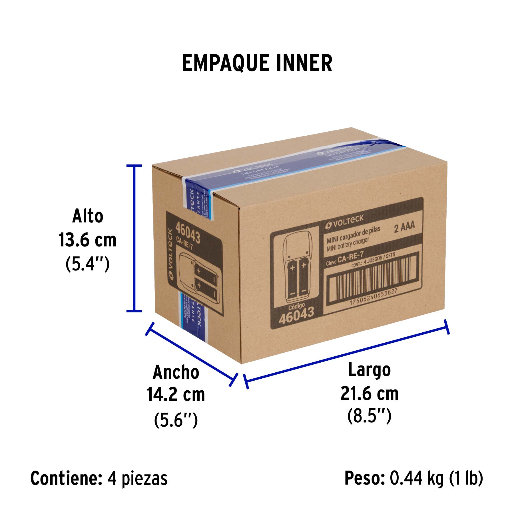 Cargador de pilas, AA, AAA y 9V incluye 2 pilas AAA, VOLTECK - Empaque