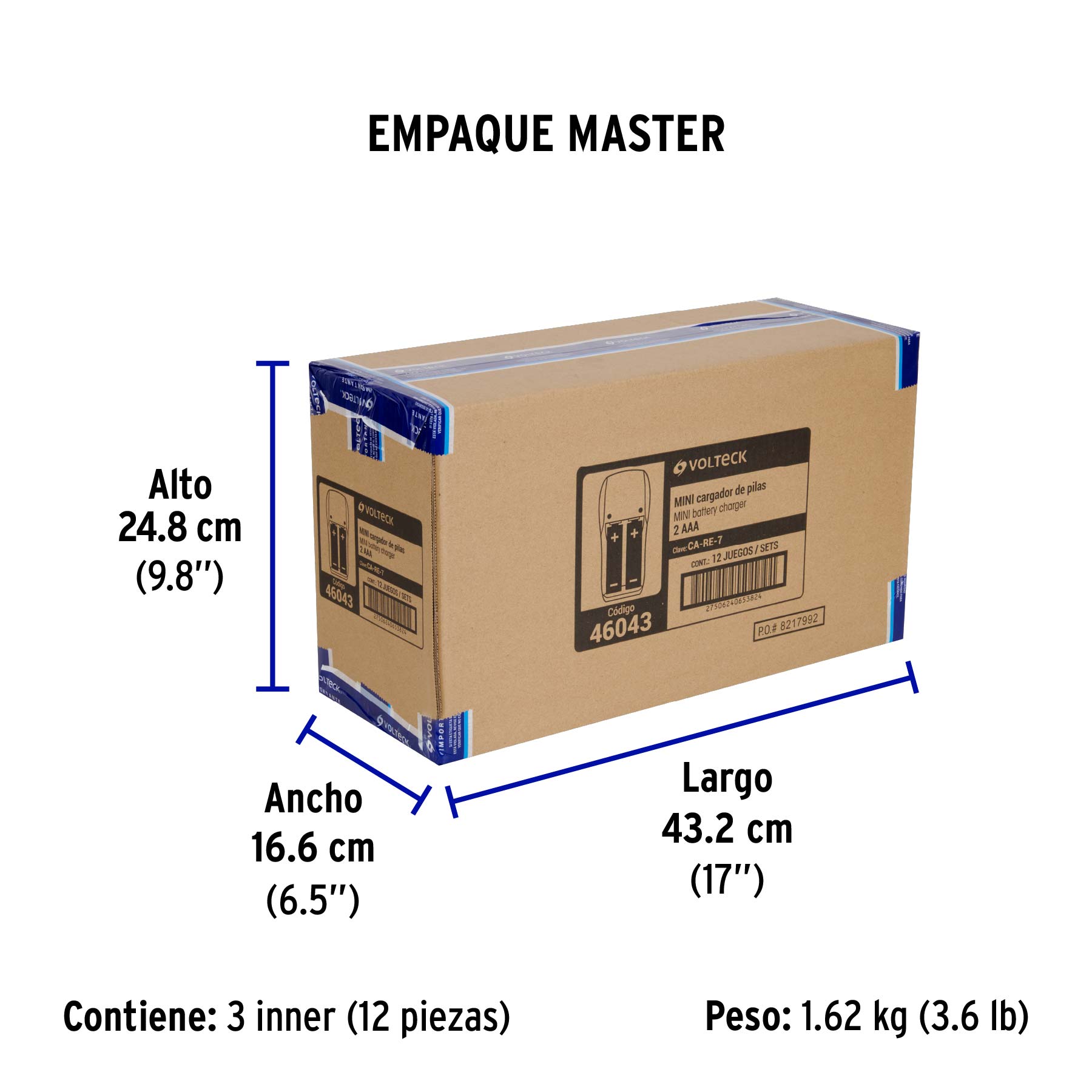 Cargador de pilas, AA, AAA y 9V incluye 2 pilas AAA, VOLTECK - Empaque