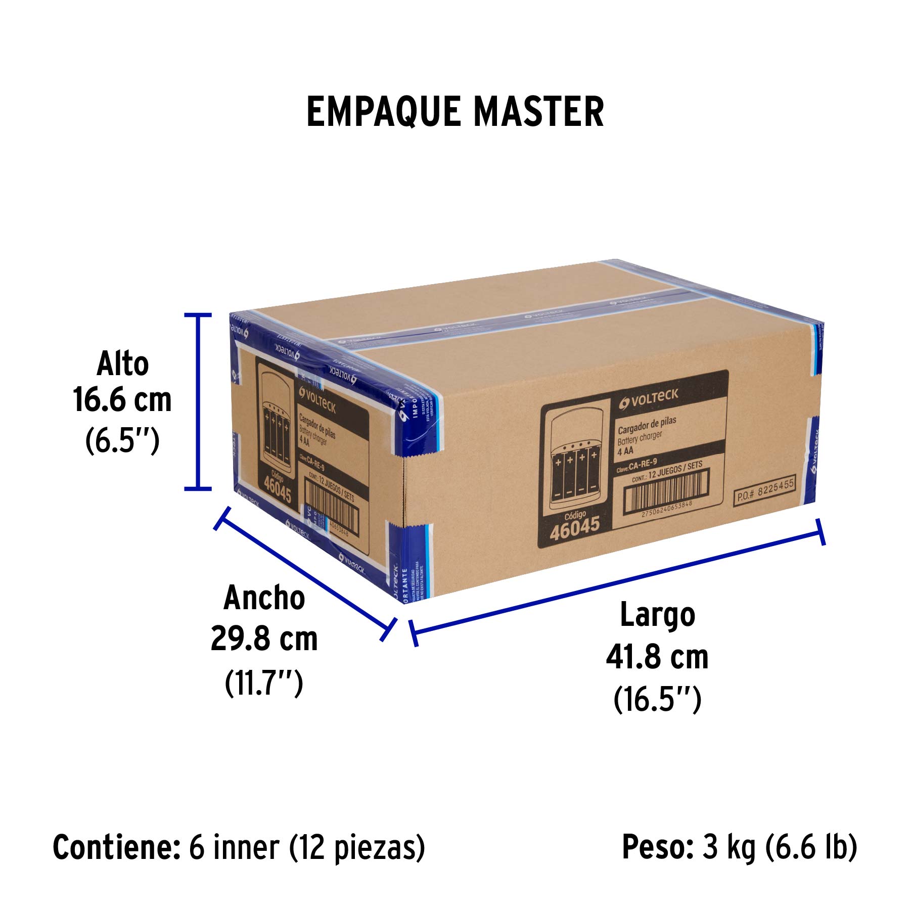Cargador de pilas, AA, AAA y 9V, incluye 4 pilas AA, VOLTECK - Empaque