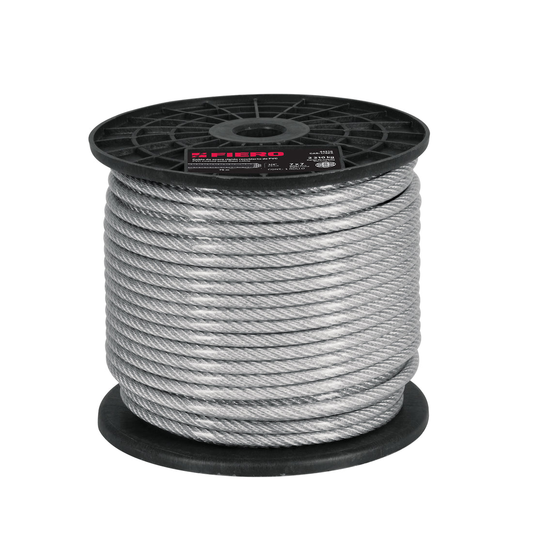 Metro de cable rígido 1/16" acero 7x7 recubierto PVC, 75 m