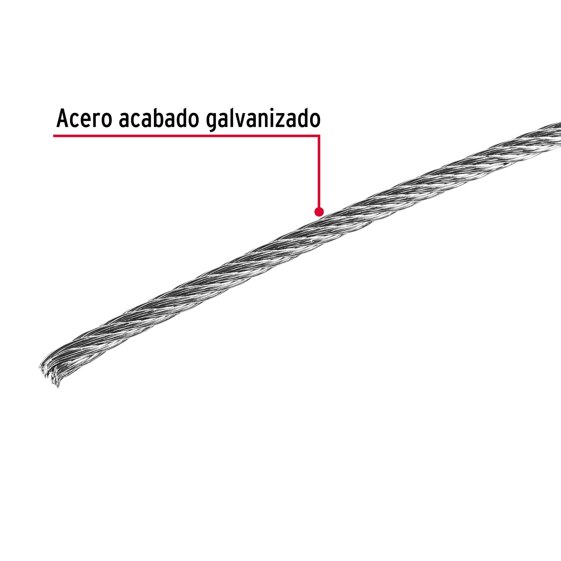 Metro de cable rígido 1/16" de acero 7x7 hilos, 75 m, FIERO