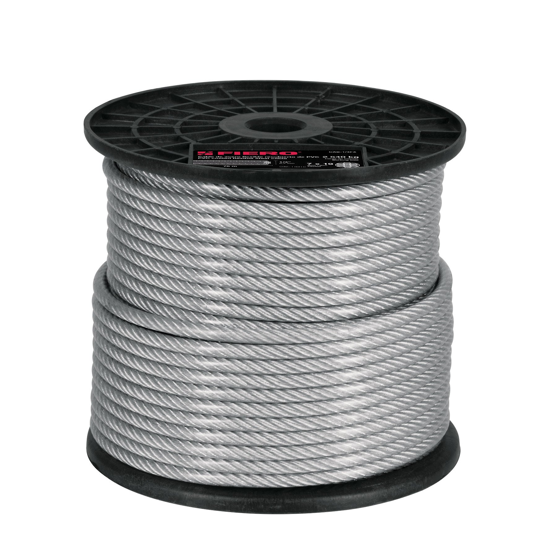 Metro cable flexible 1/4" acero 7x19 recubierto PVC, 75 m