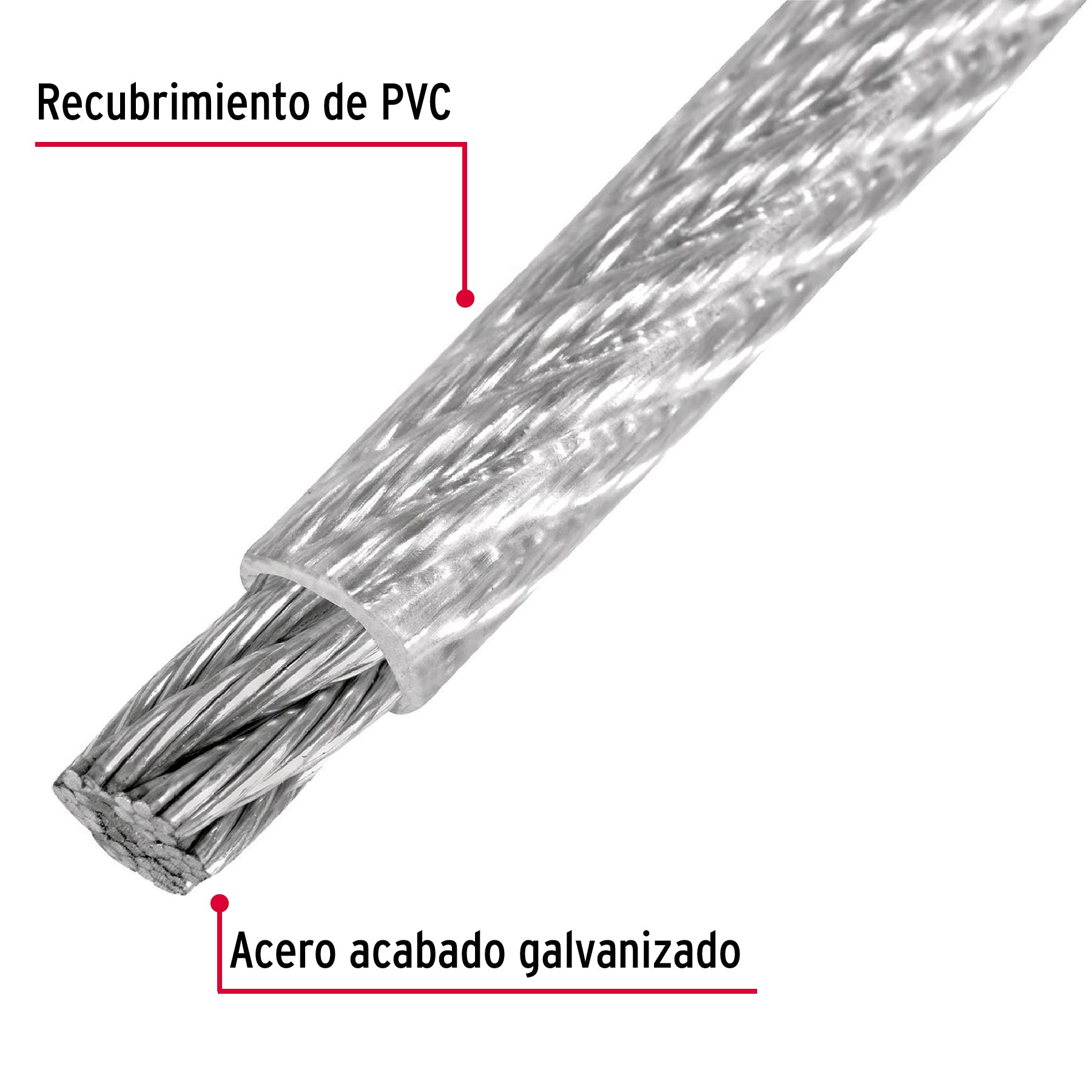 Metro cable flexible 1/4" acero 7x19 recubierto PVC, 75 m